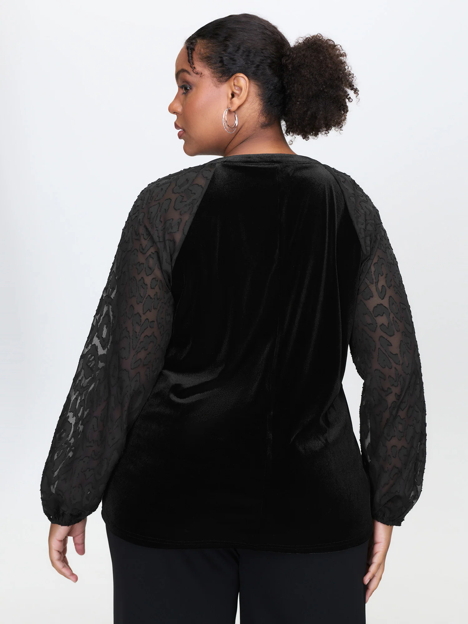Velvet Leopard Laser Cut Neck-Tie Blouse - Image 4