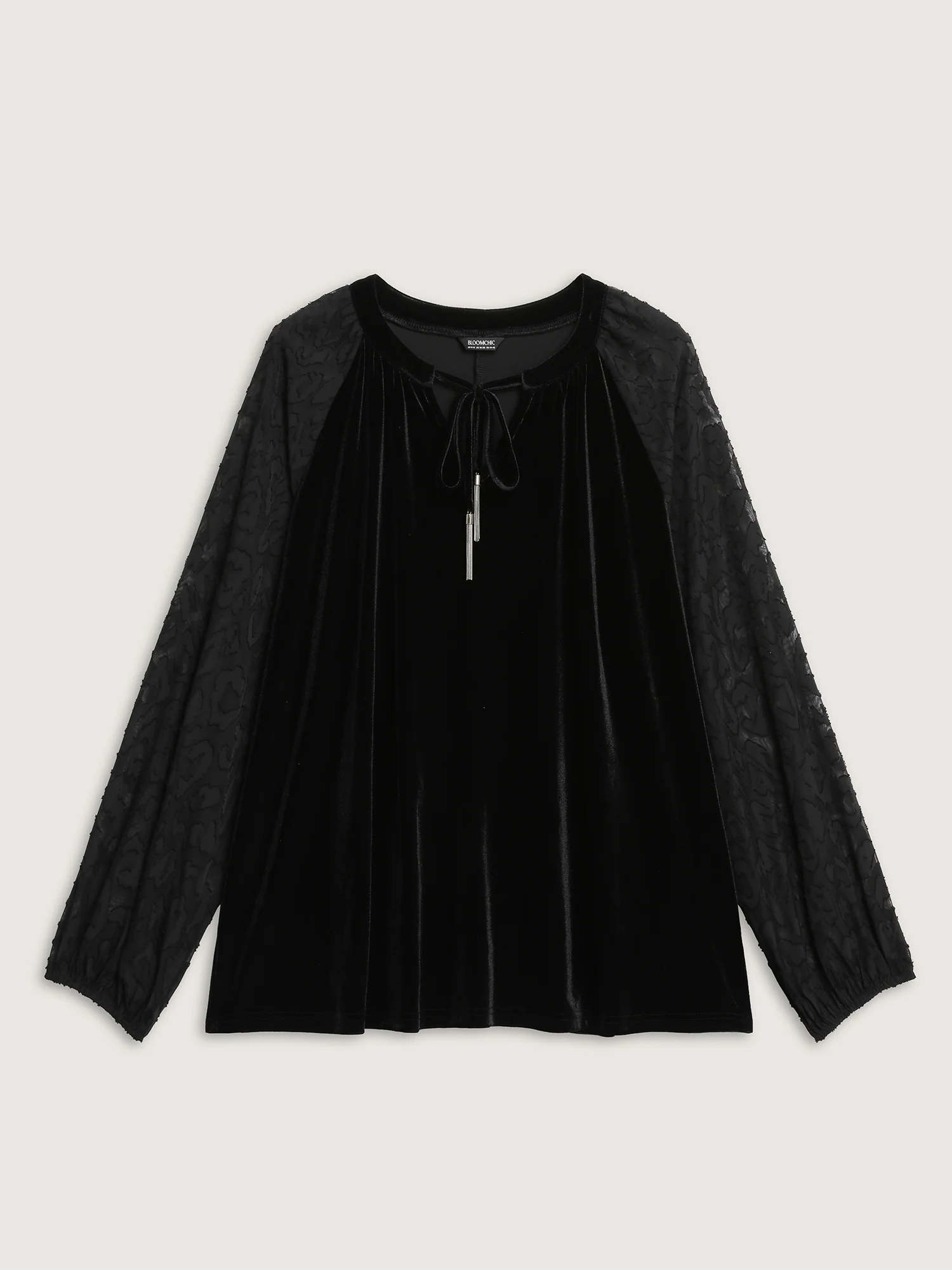Velvet Leopard Laser Cut Neck-Tie Blouse - Image 7
