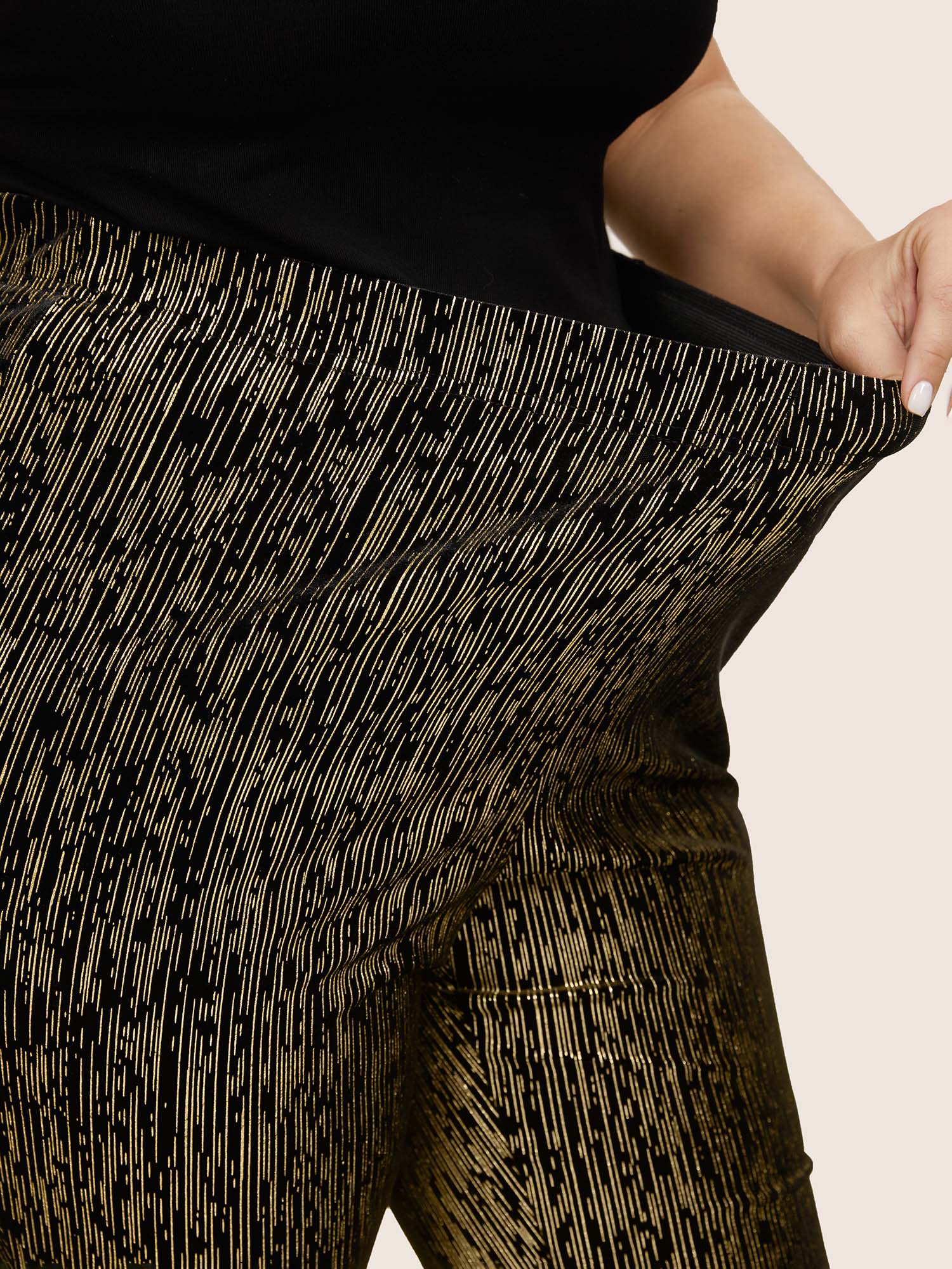 Velvet Striped Elastic Waist Flare Leg Pants - Image 4