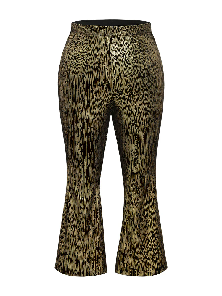 Velvet Striped Elastic Waist Flare Leg Pants - Image 5