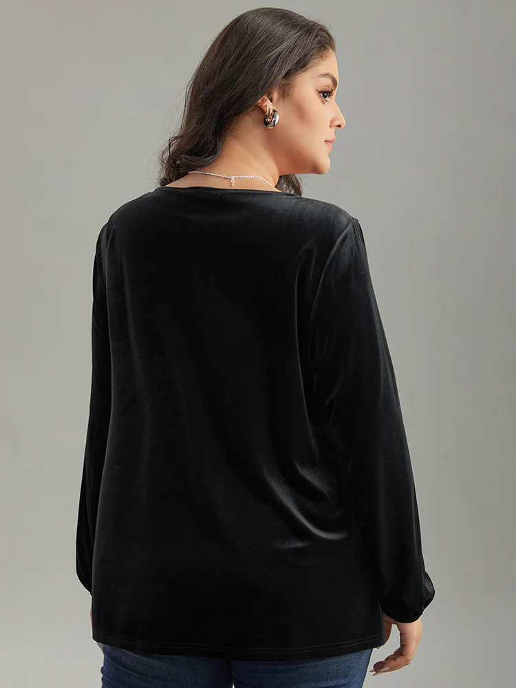 Velvet Metal Button Detail Blouse - Image 4