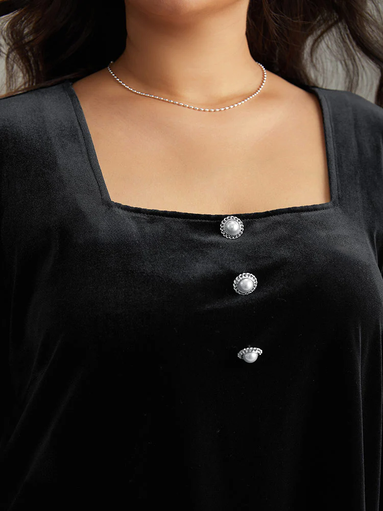 Velvet Metal Button Detail Blouse - Image 6