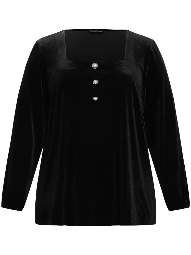 Velvet Metal Button Detail Blouse - Image 8