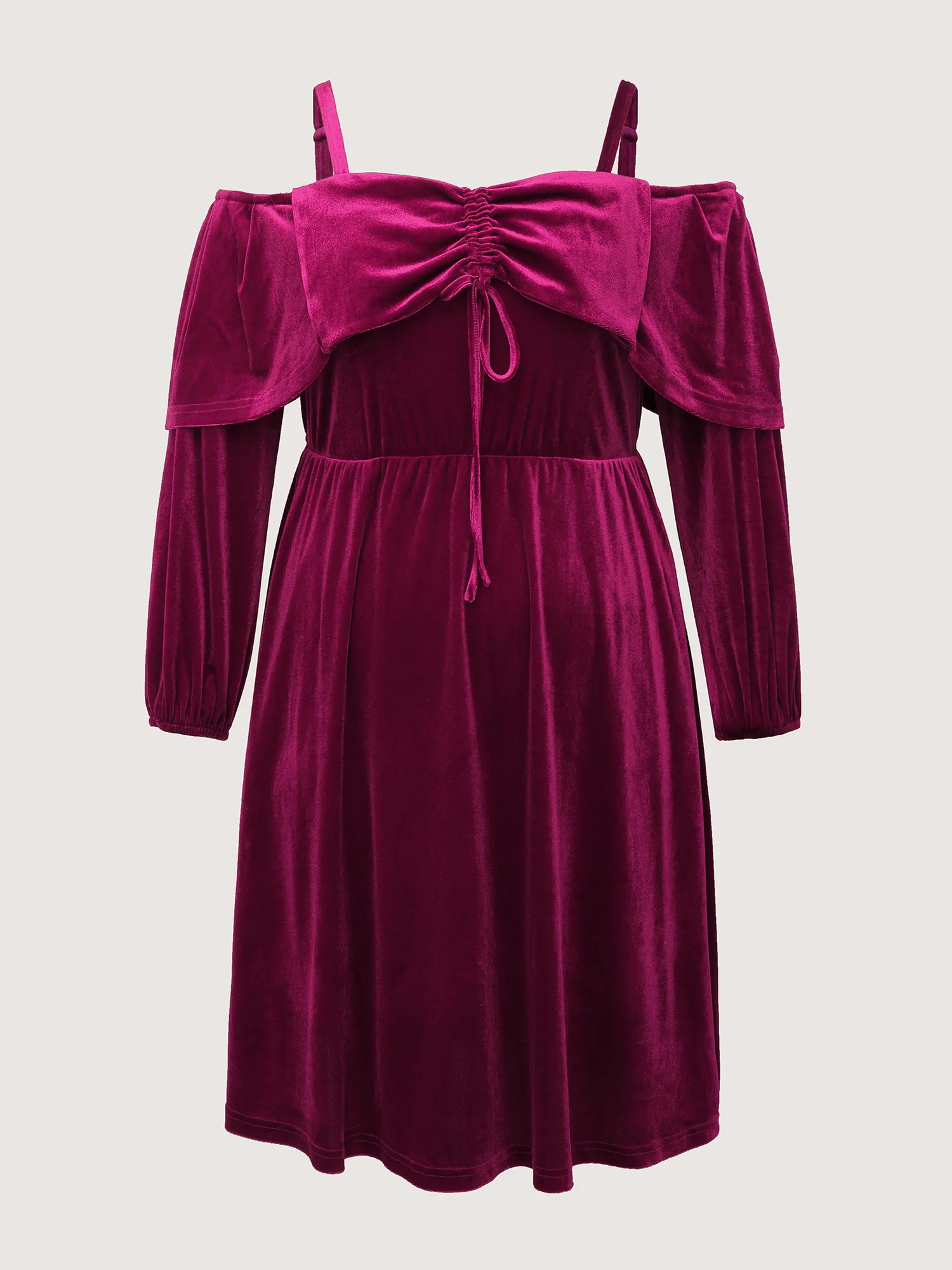 Velvet Off-Shoulder Bow Pockets Midi Dress - Image 8