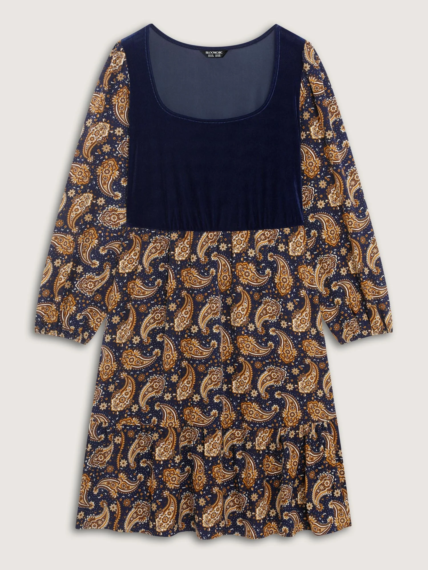 Velvet Paisley Print Spliced Midi Dress - Image 5