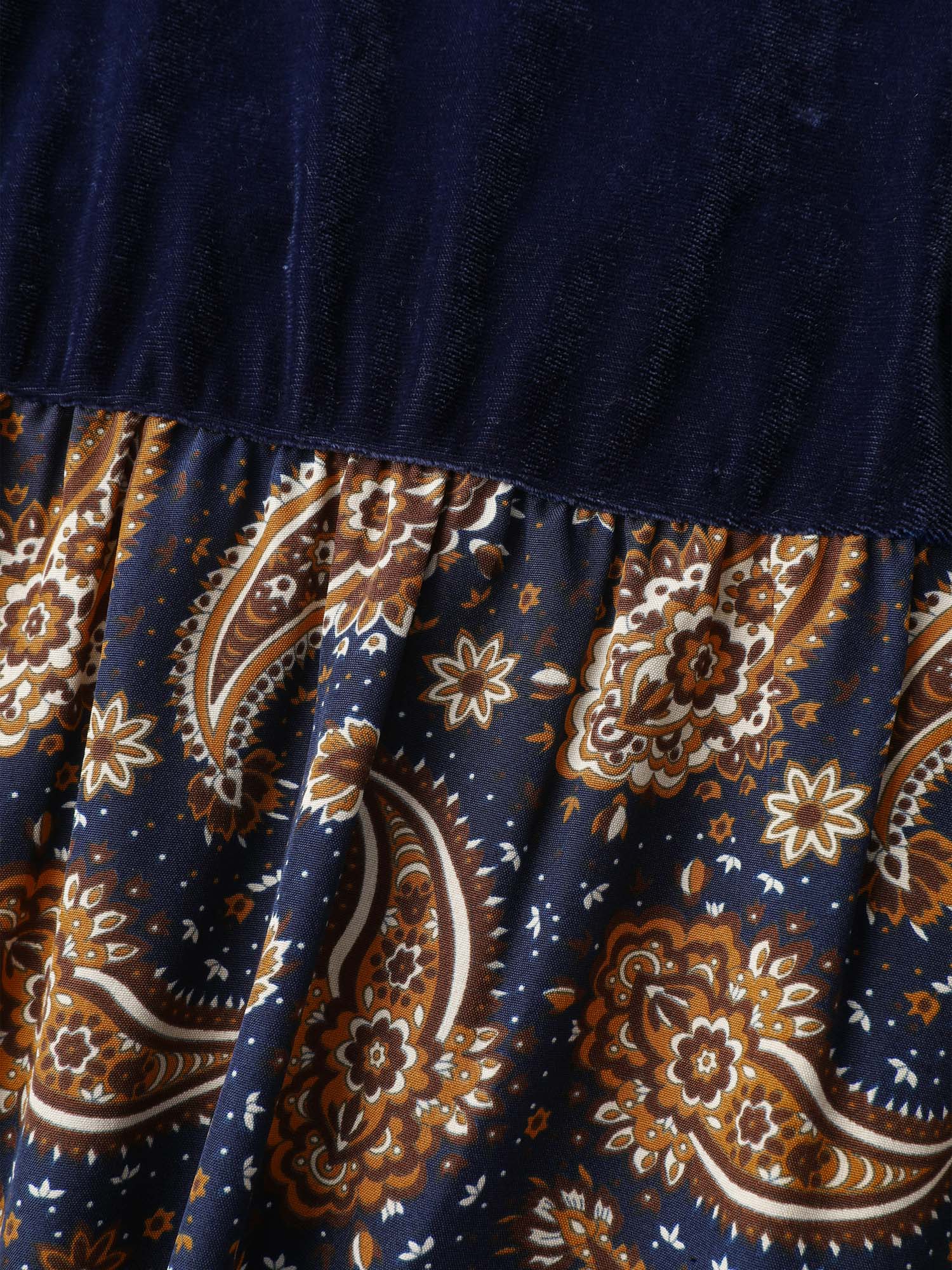 Velvet Paisley Print Spliced Midi Dress - Image 7