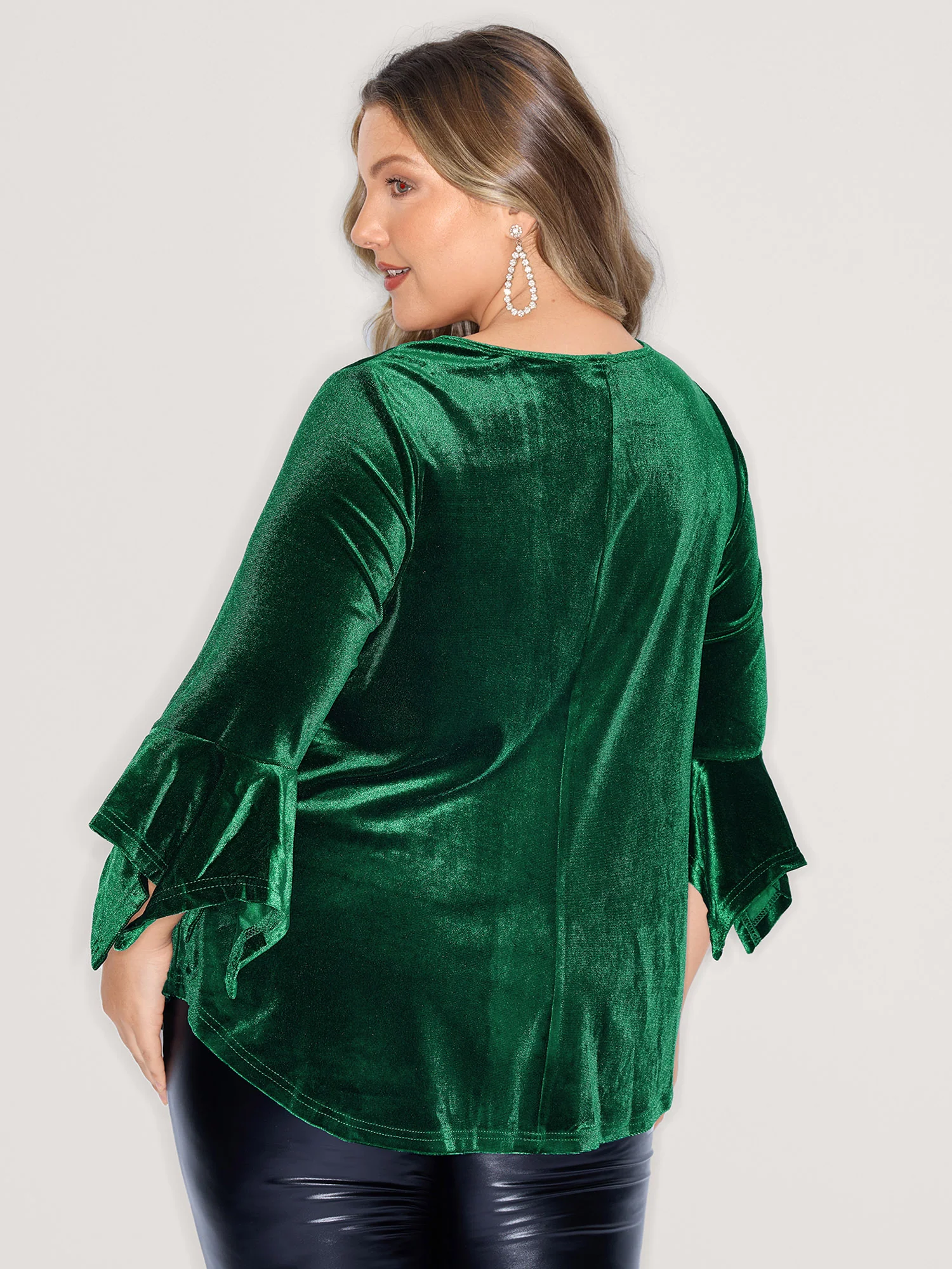 Velvet Pleated Button Neckline Blouse - Image 4