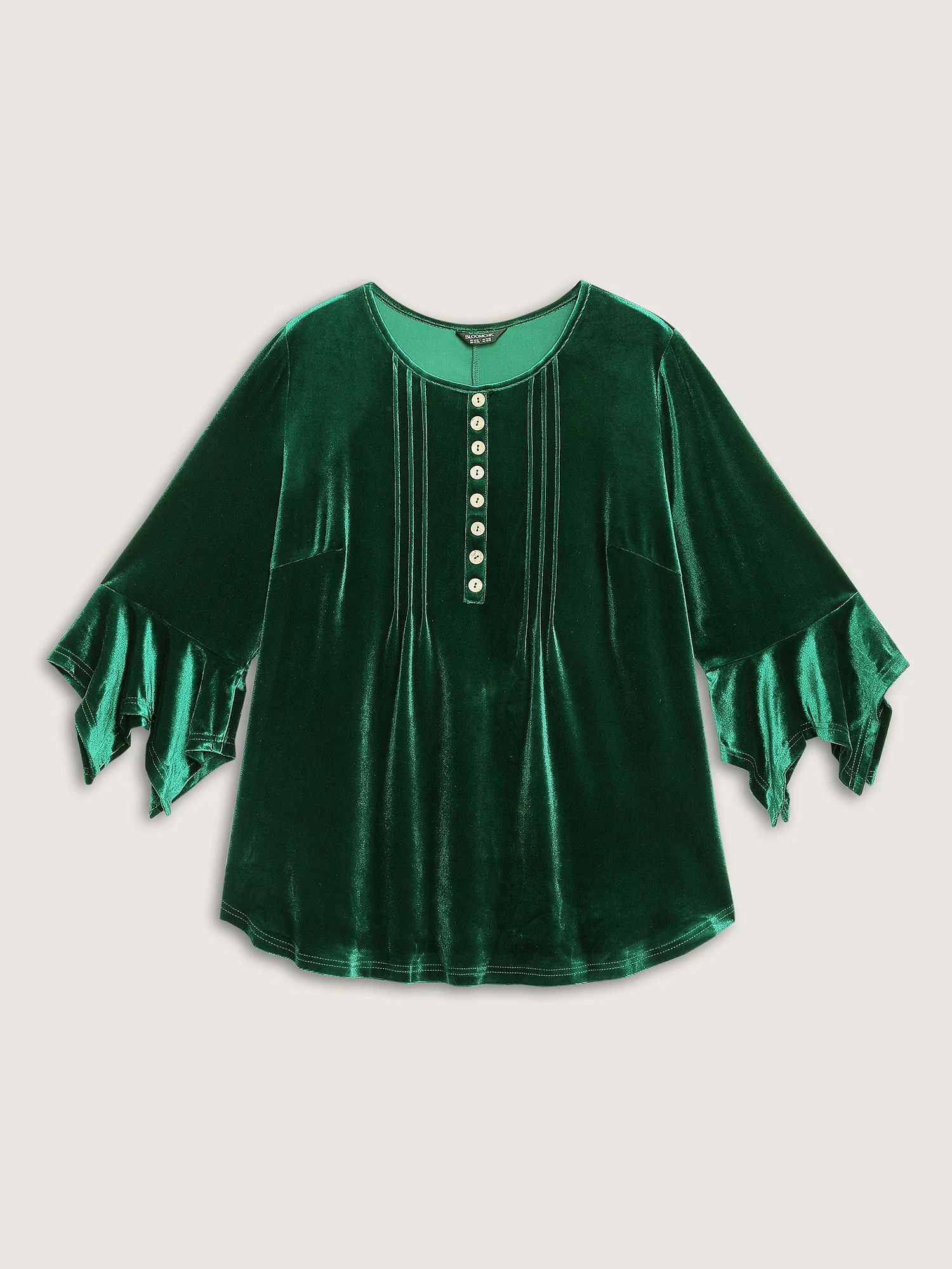 Velvet Pleated Button Neckline Blouse - Image 7