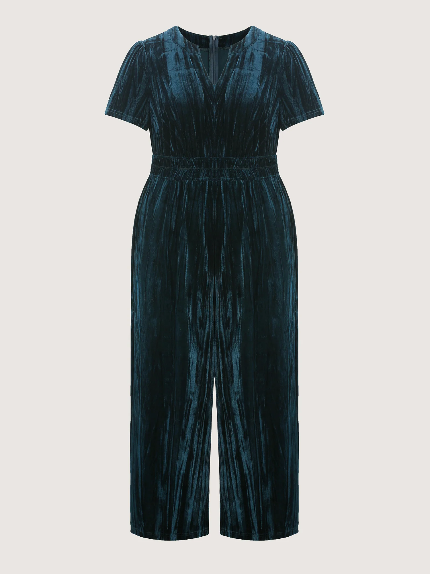 Velvet Pleated Waist Notched-Collar Jumpsuit - Image 8