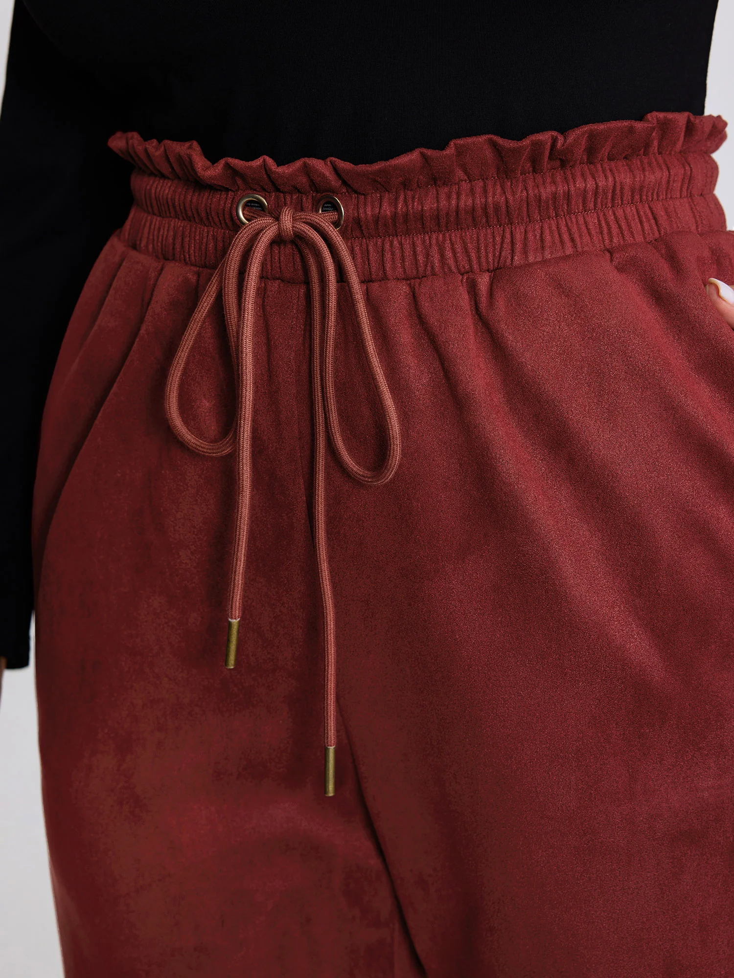 Velvet Pockets Drawstring Waist Pants - Image 2