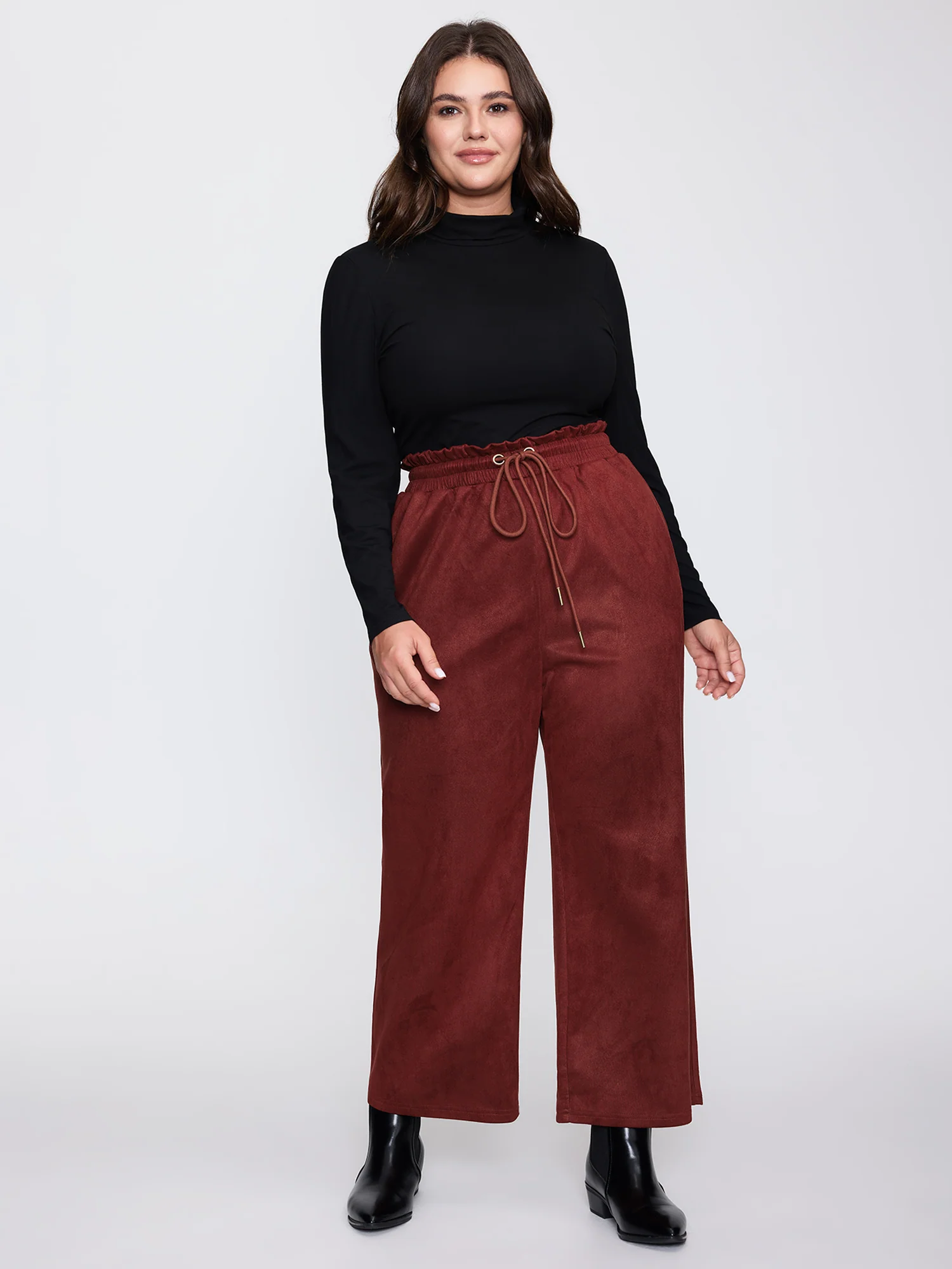 Velvet Pockets Drawstring Waist Pants - Image 3