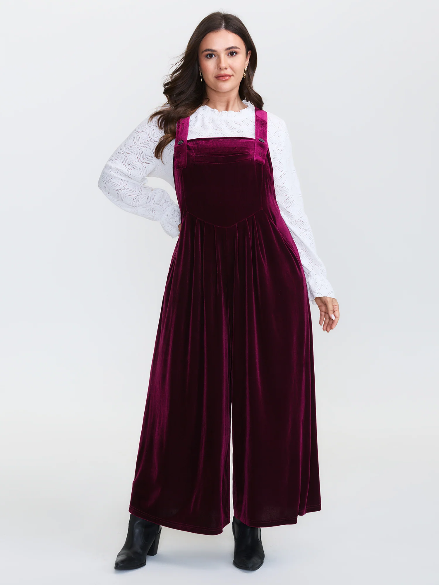 Velvet Relaxed Fit Adjustable Straps Jumpsuit - Image 3