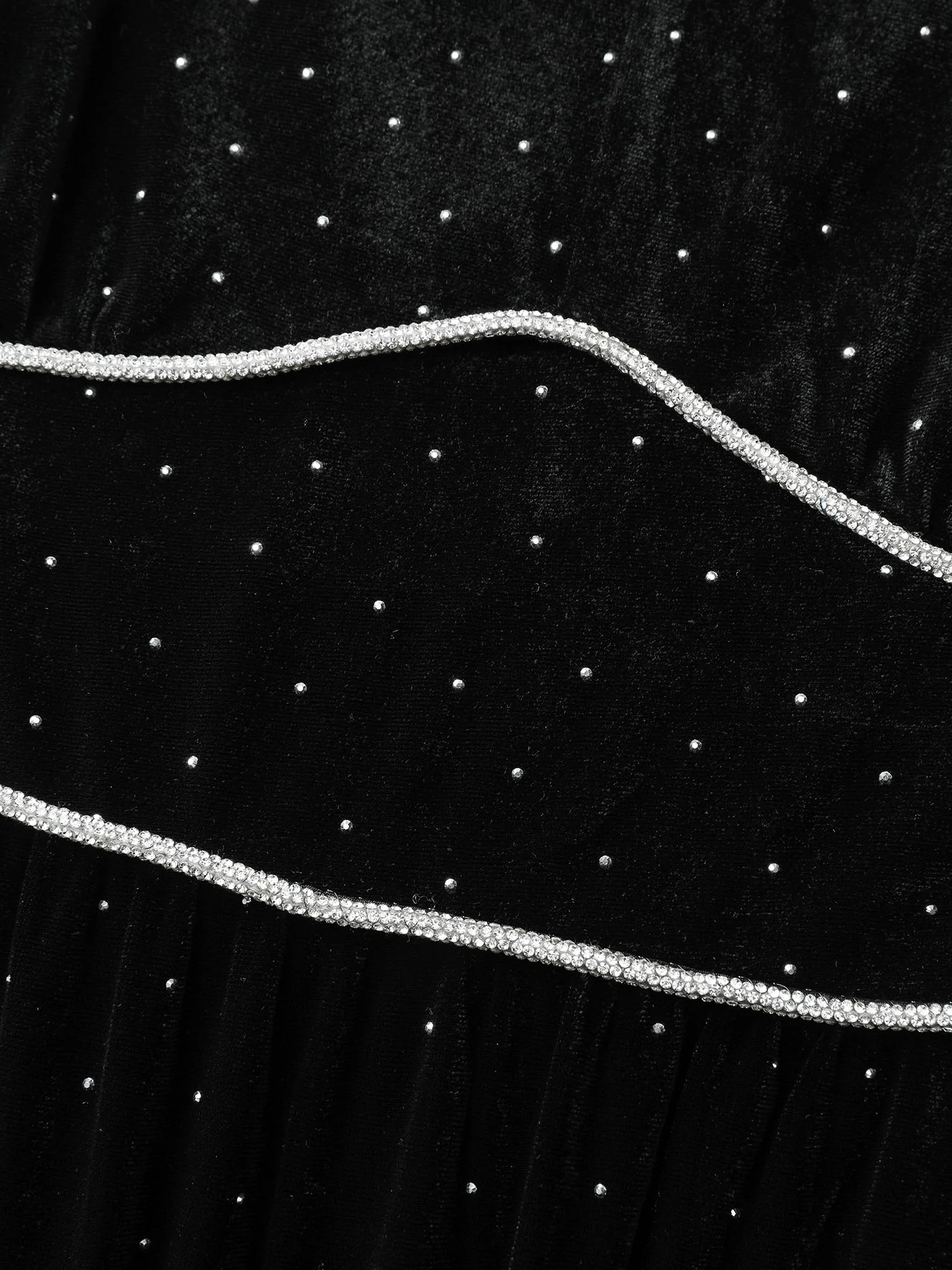 Velvet Rhinestone Cinched-Waist Pockets Midi Dress - Image 5