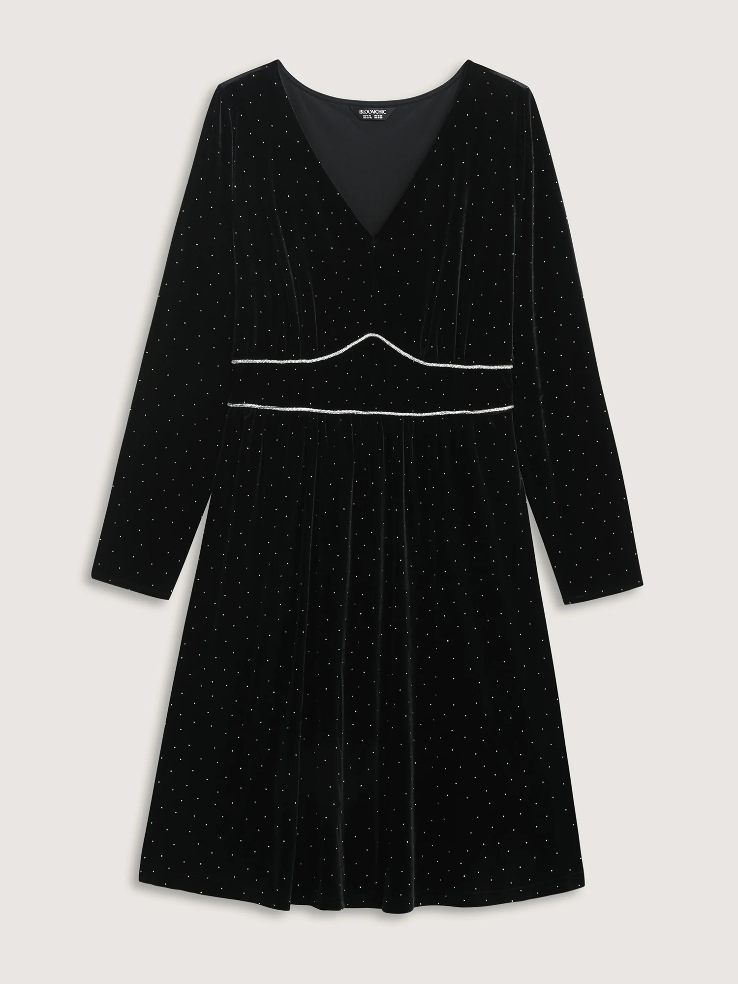 Velvet Rhinestone Cinched-Waist Pockets Midi Dress - Image 7