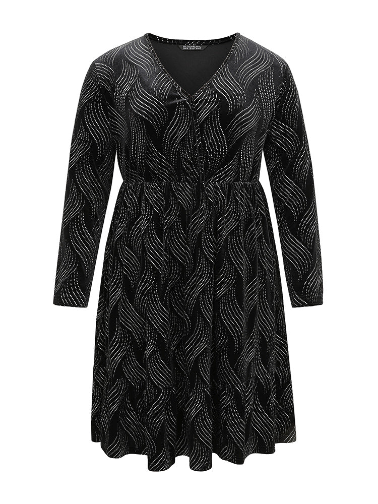 Velvet Rhinestone Pocket Overlap Collar Dress - Image 5