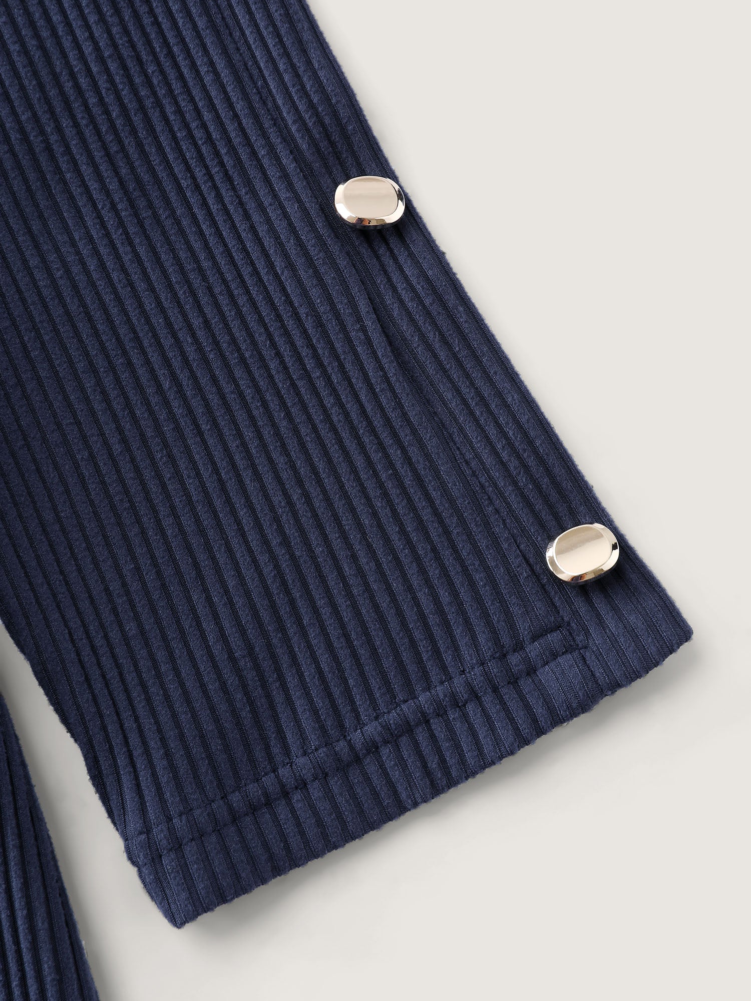 Velvet Ribbed Folded Neckline Button Knit Top - Image 8