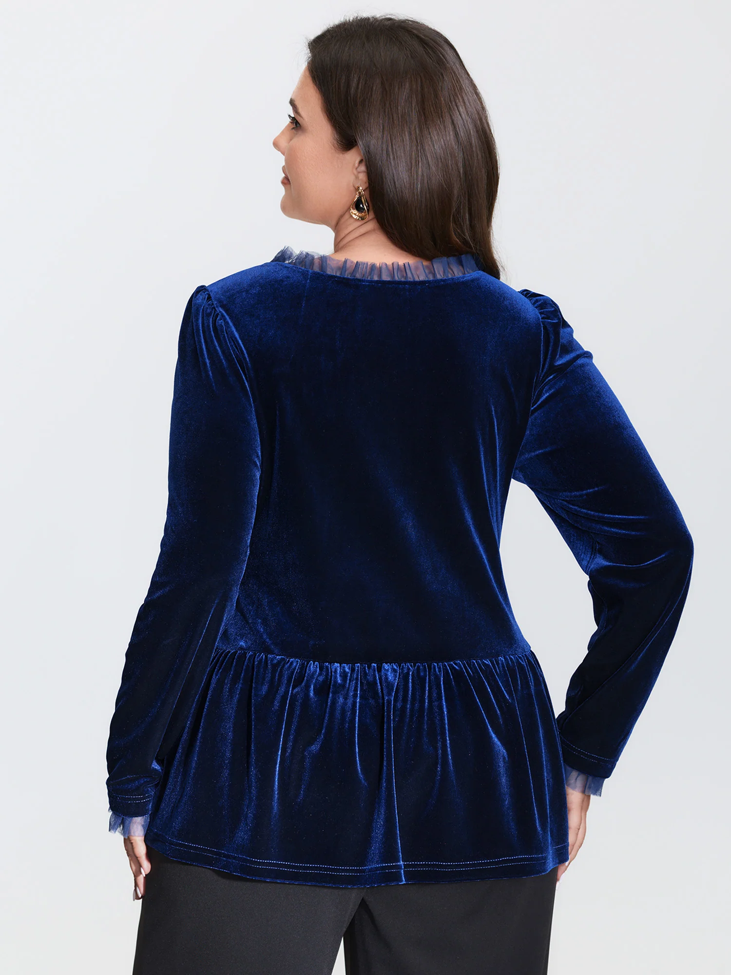 Velvet Ruched Front Fit and Flare Knit Top - Image 4