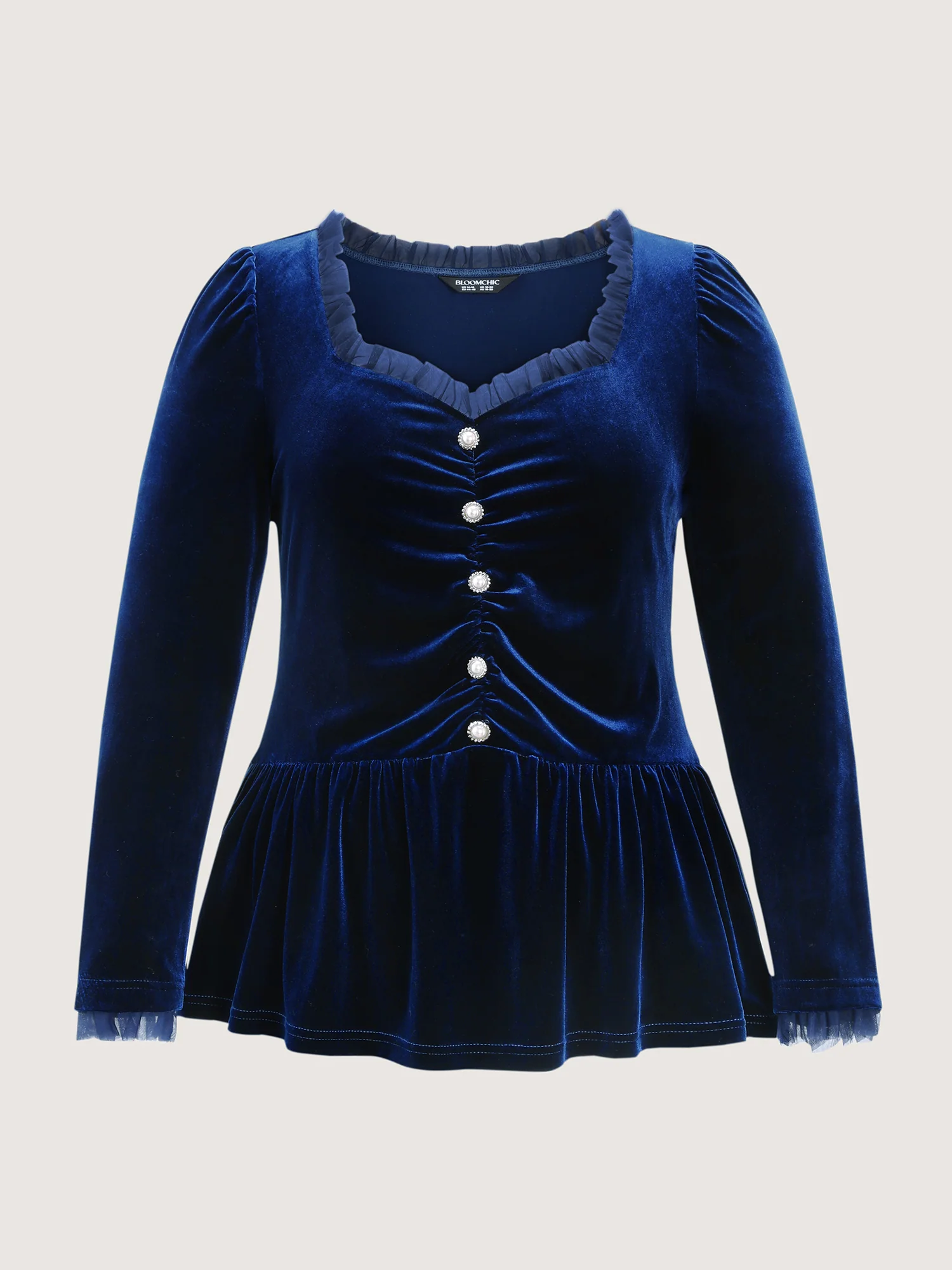 Velvet Ruched Front Fit and Flare Knit Top - Image 5