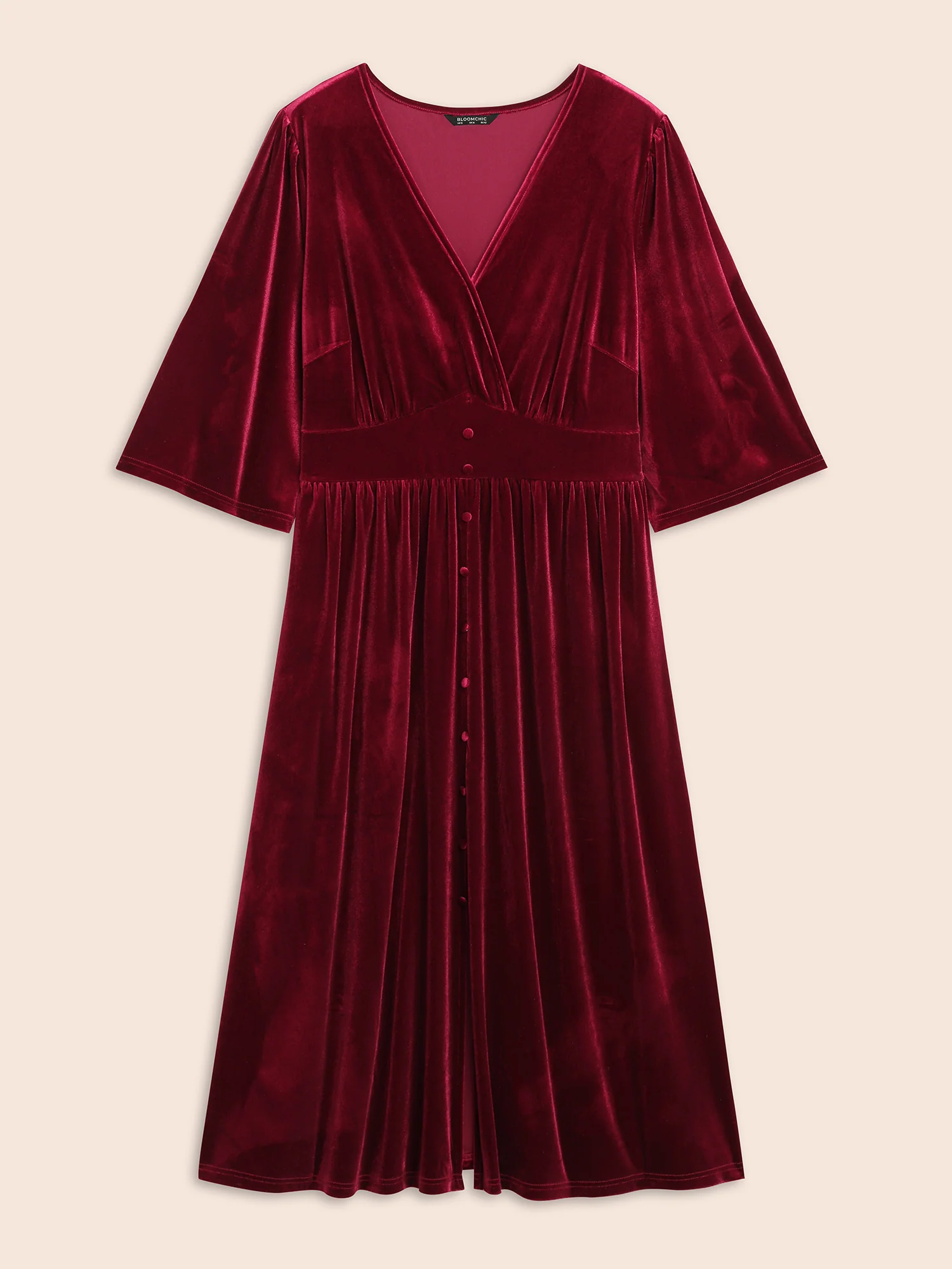 Velvet Ruched Surplice Neckline Midi Dress - Image 11