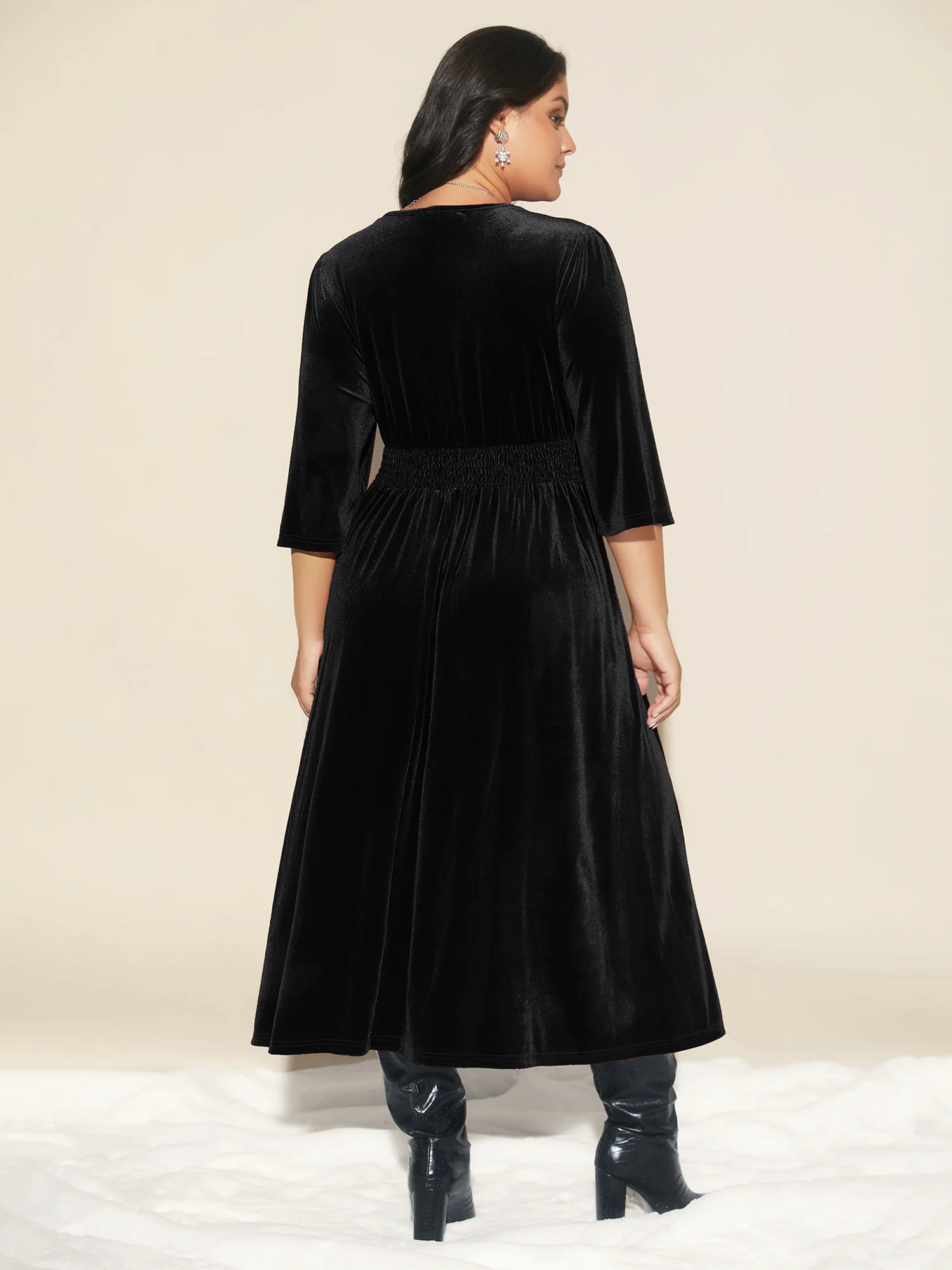 Velvet Ruched Surplice Neckline Midi Dress - Image 4