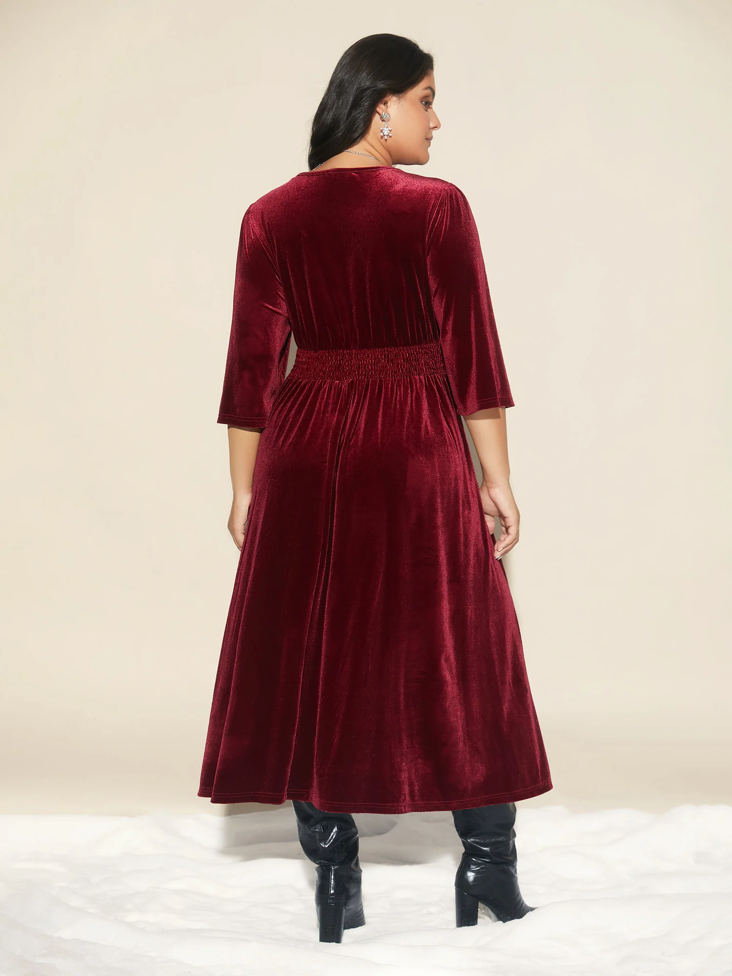 Velvet Ruched Surplice Neckline Midi Dress - Image 8