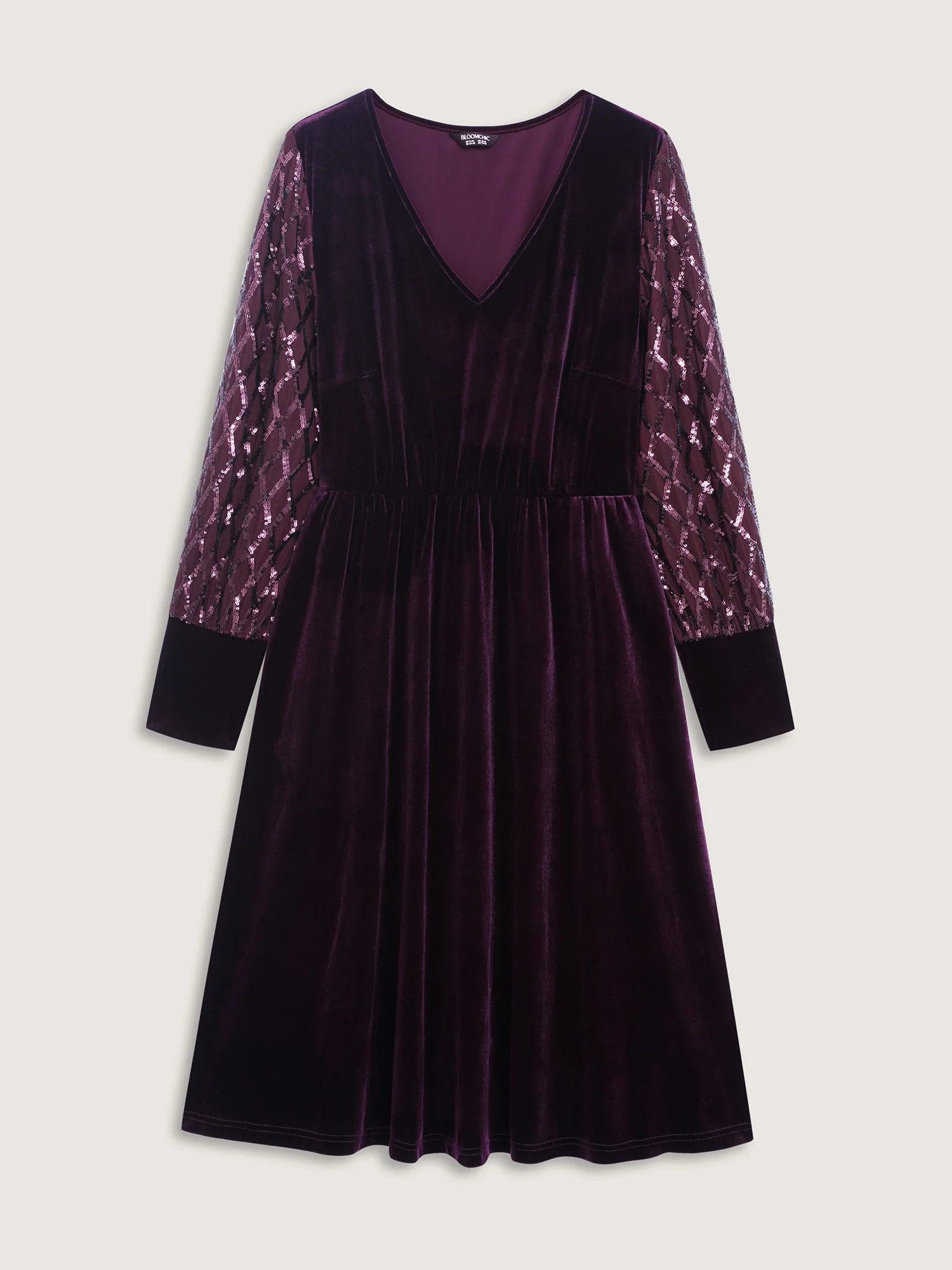 Velvet Sequin Sheer Sleeve Midi Dress - Image 7