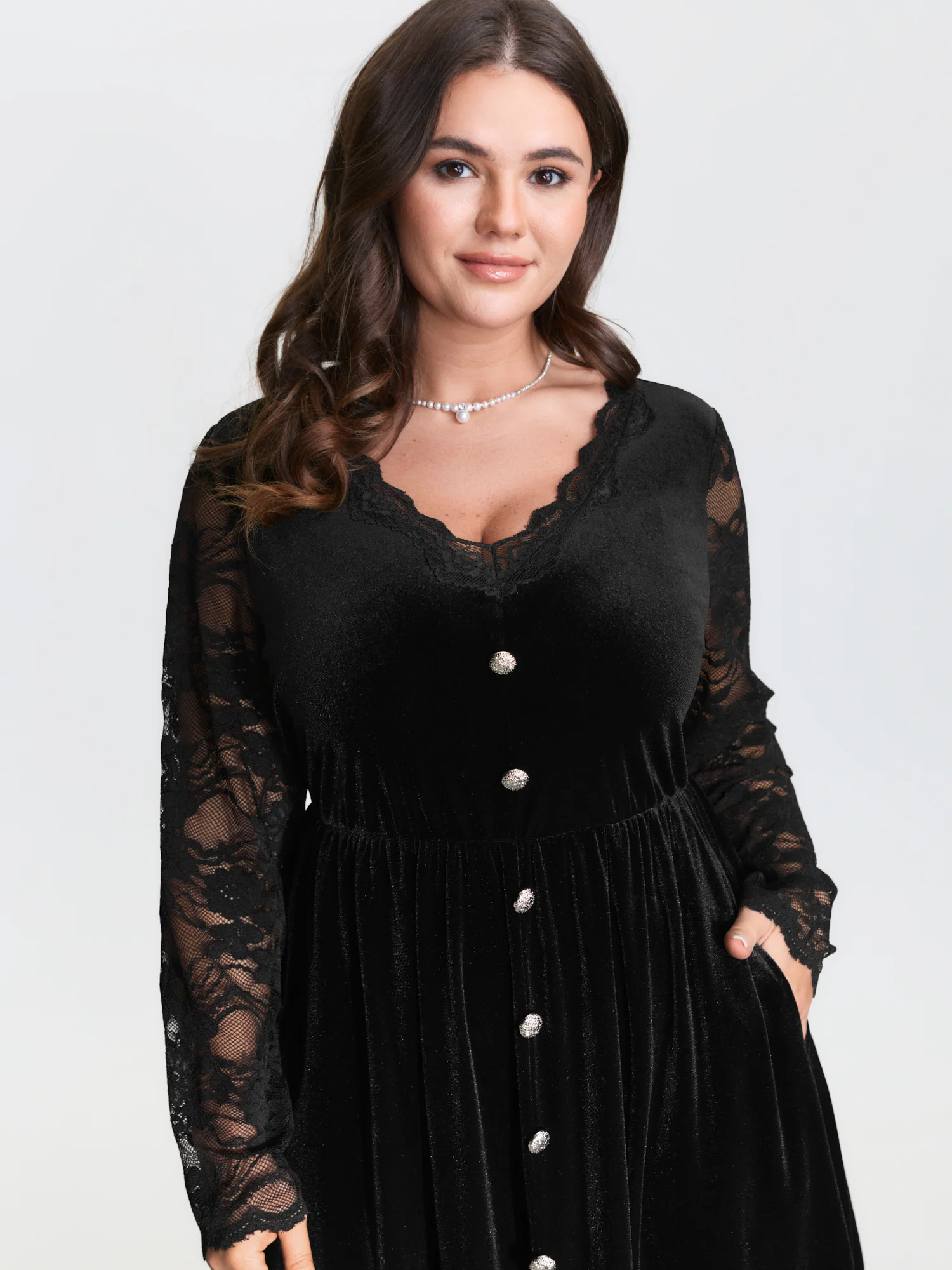 Velvet Sheer Floral Lace Midi Dress - Image 2
