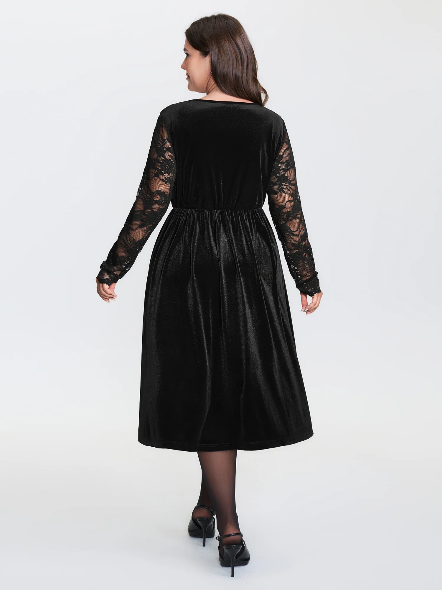 Velvet Sheer Floral Lace Midi Dress - Image 4