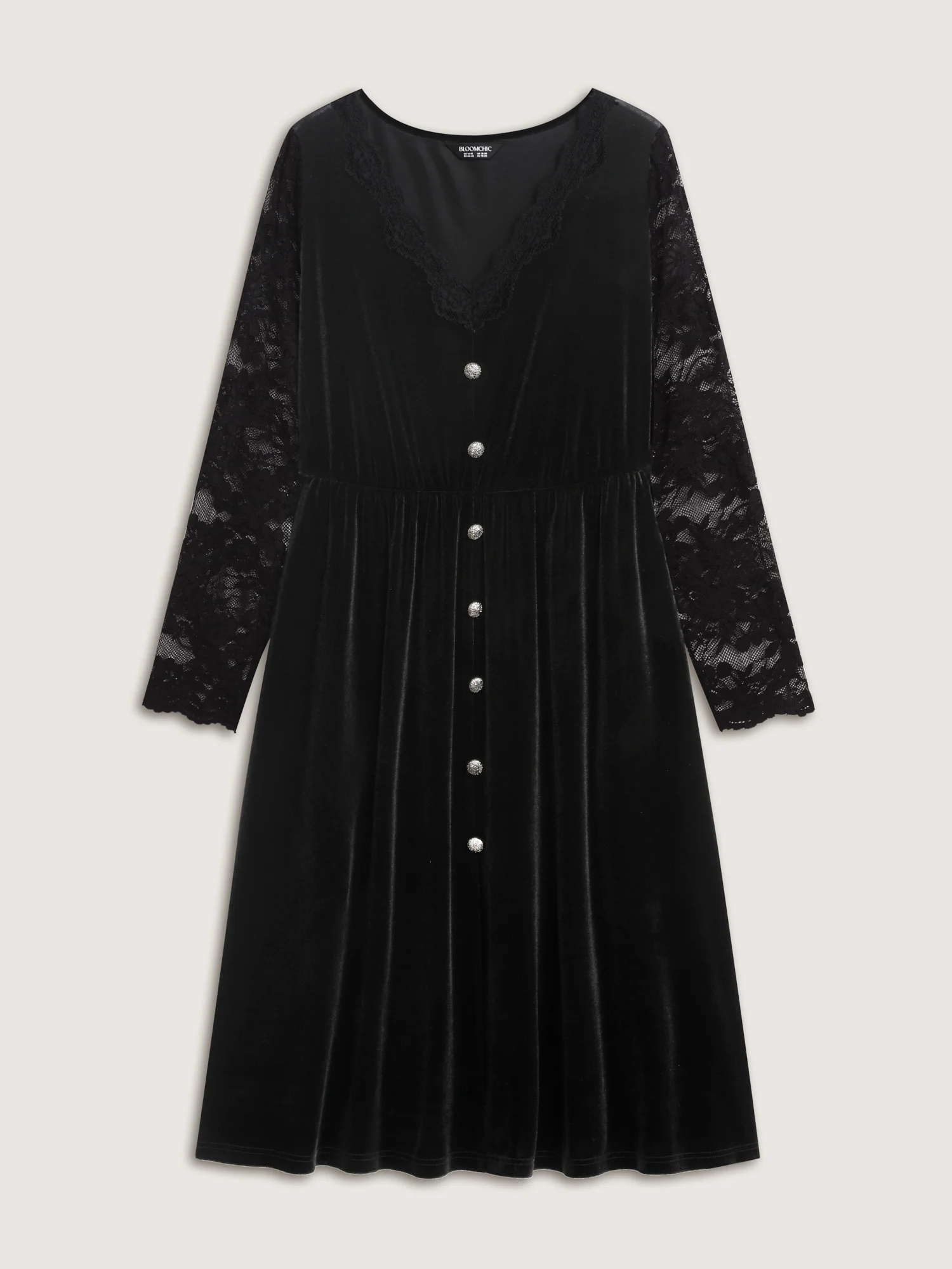 Velvet Sheer Floral Lace Midi Dress - Image 7