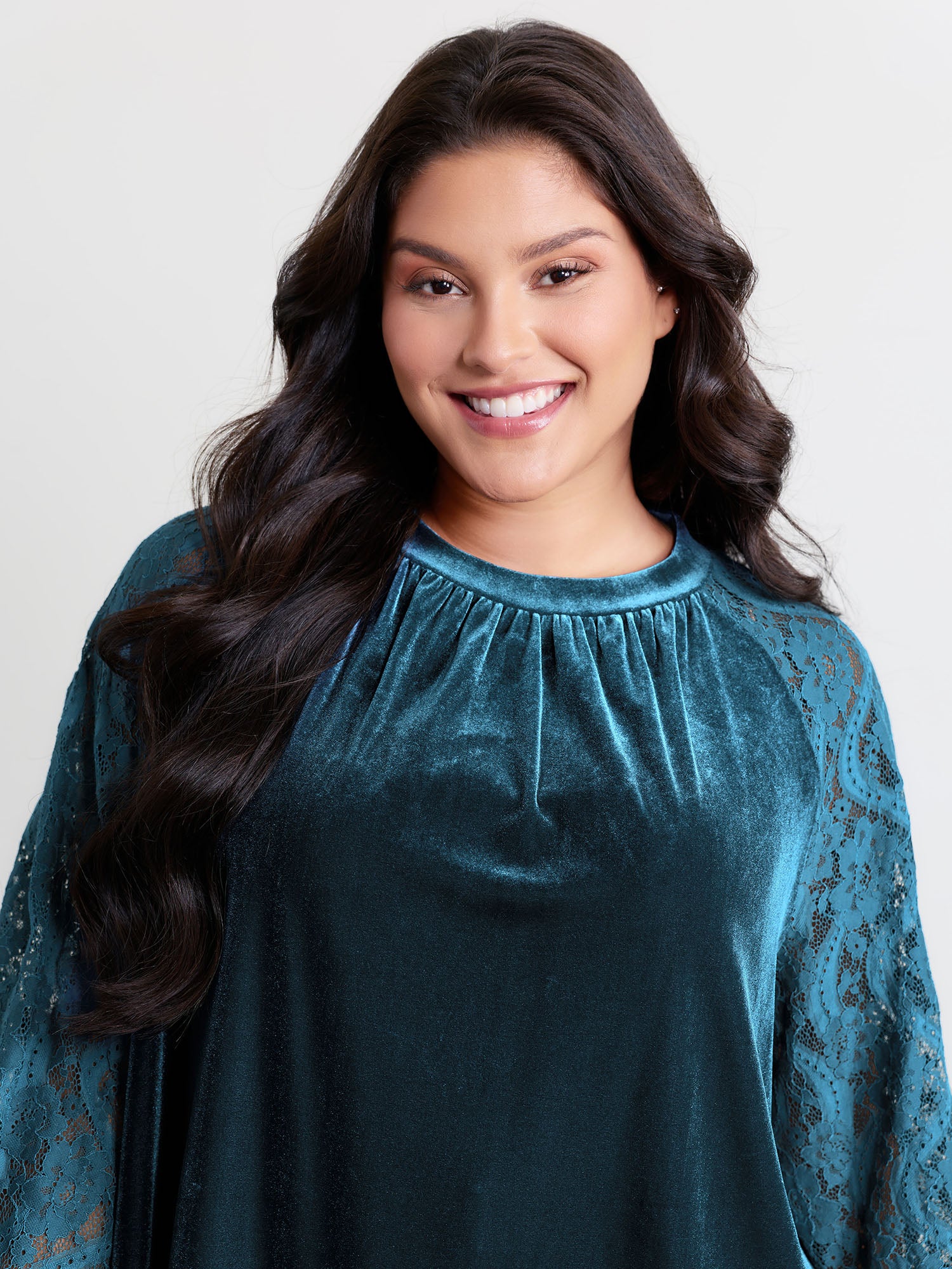 Velvet Sheer Lace Raglan Sleeve Blouse - Image 2