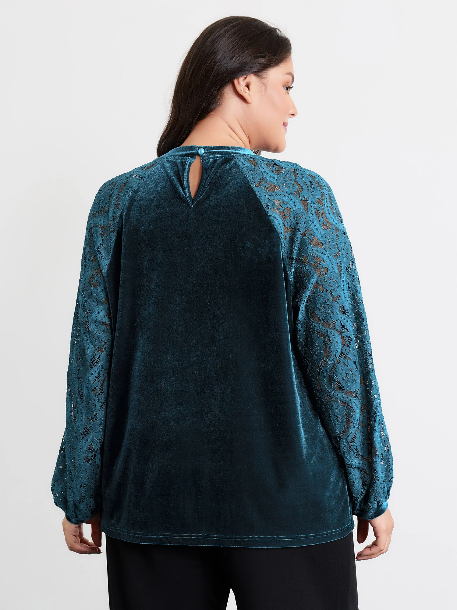 Velvet Sheer Lace Raglan Sleeve Blouse - Image 4