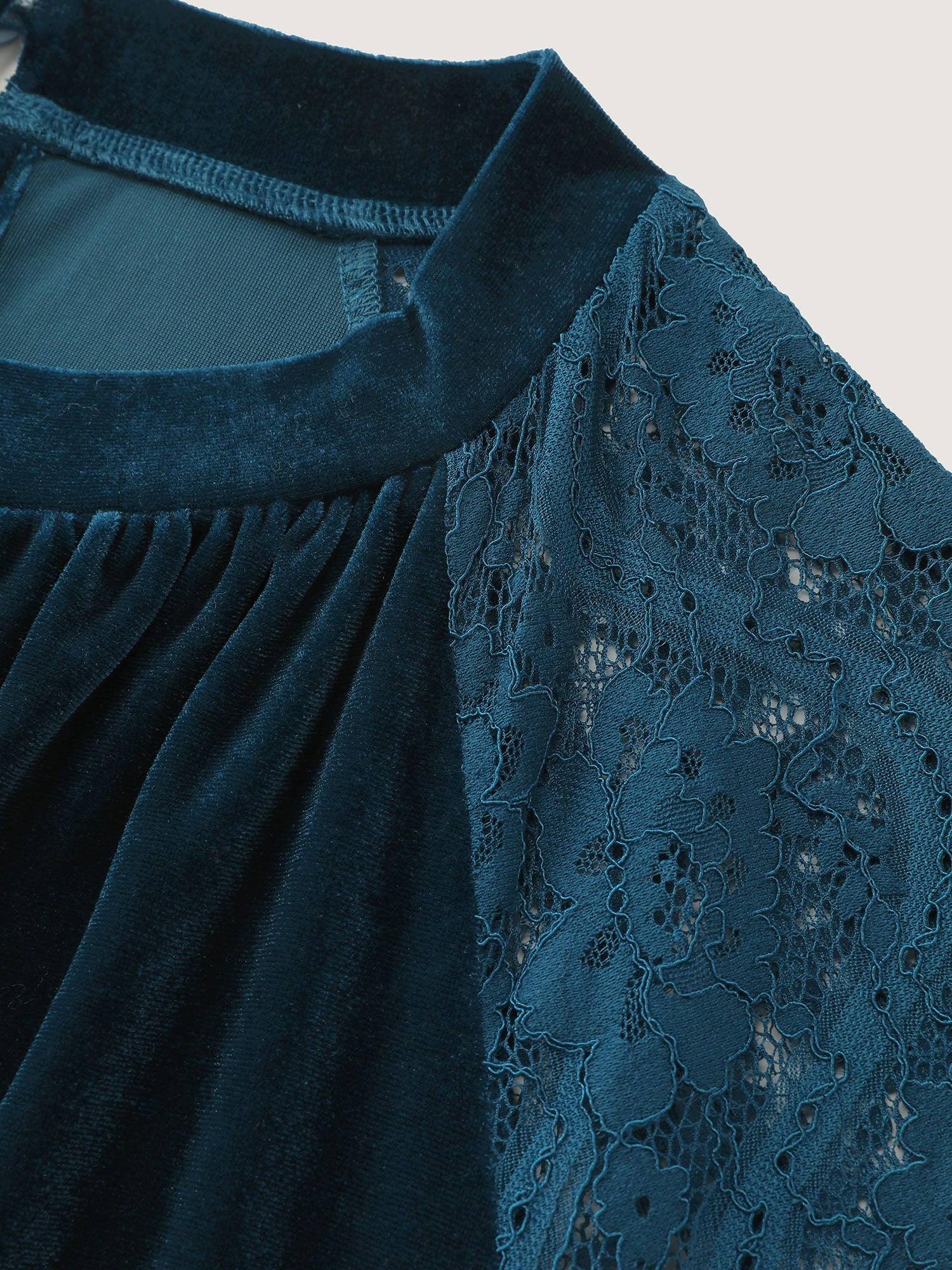 Velvet Sheer Lace Raglan Sleeve Blouse - Image 5