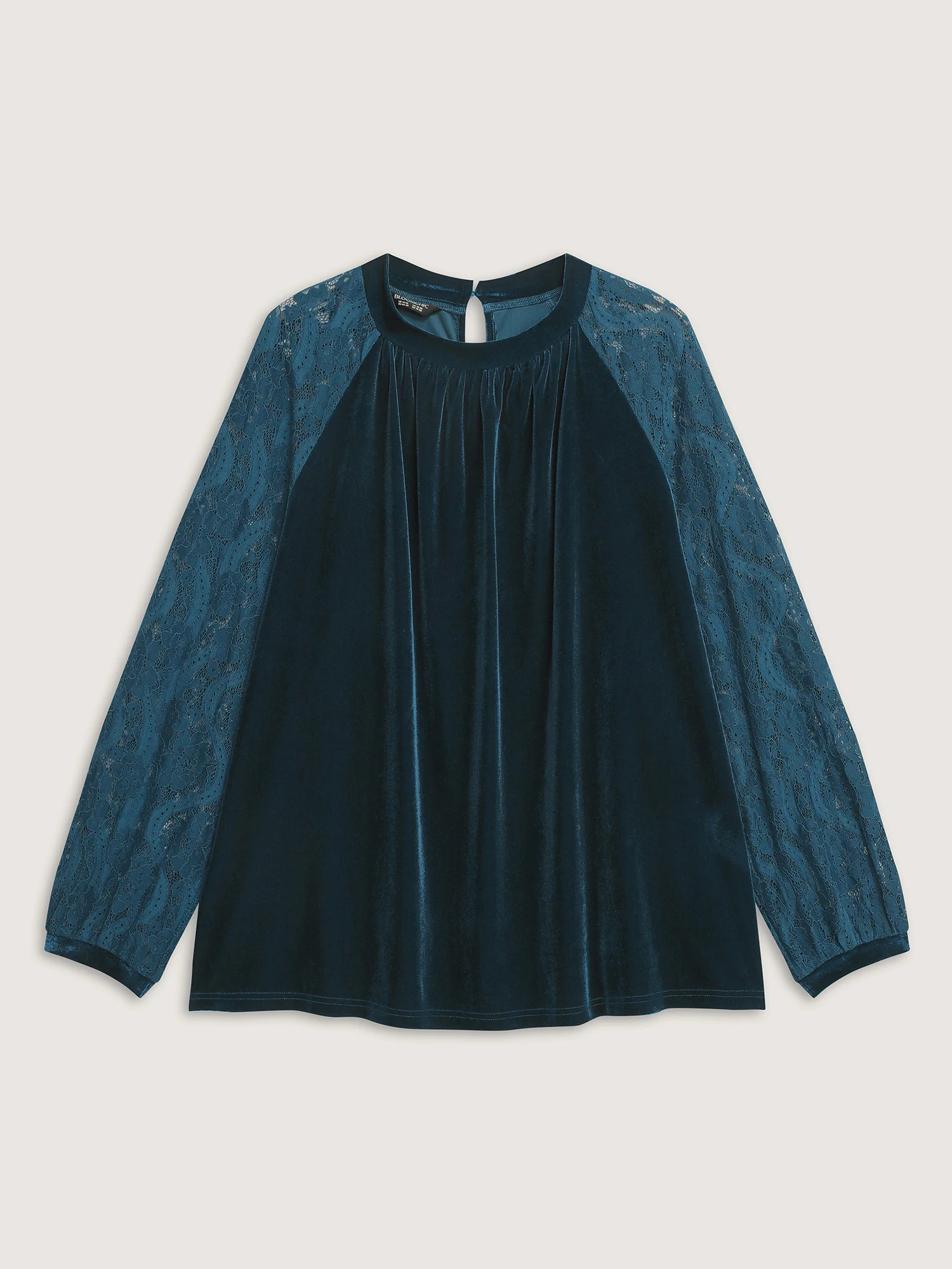 Velvet Sheer Lace Raglan Sleeve Blouse - Image 7