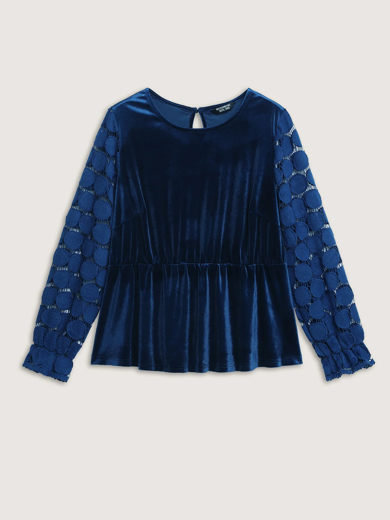 Velvet Sheer Lace Sleeve Flared Blouse - Image 7