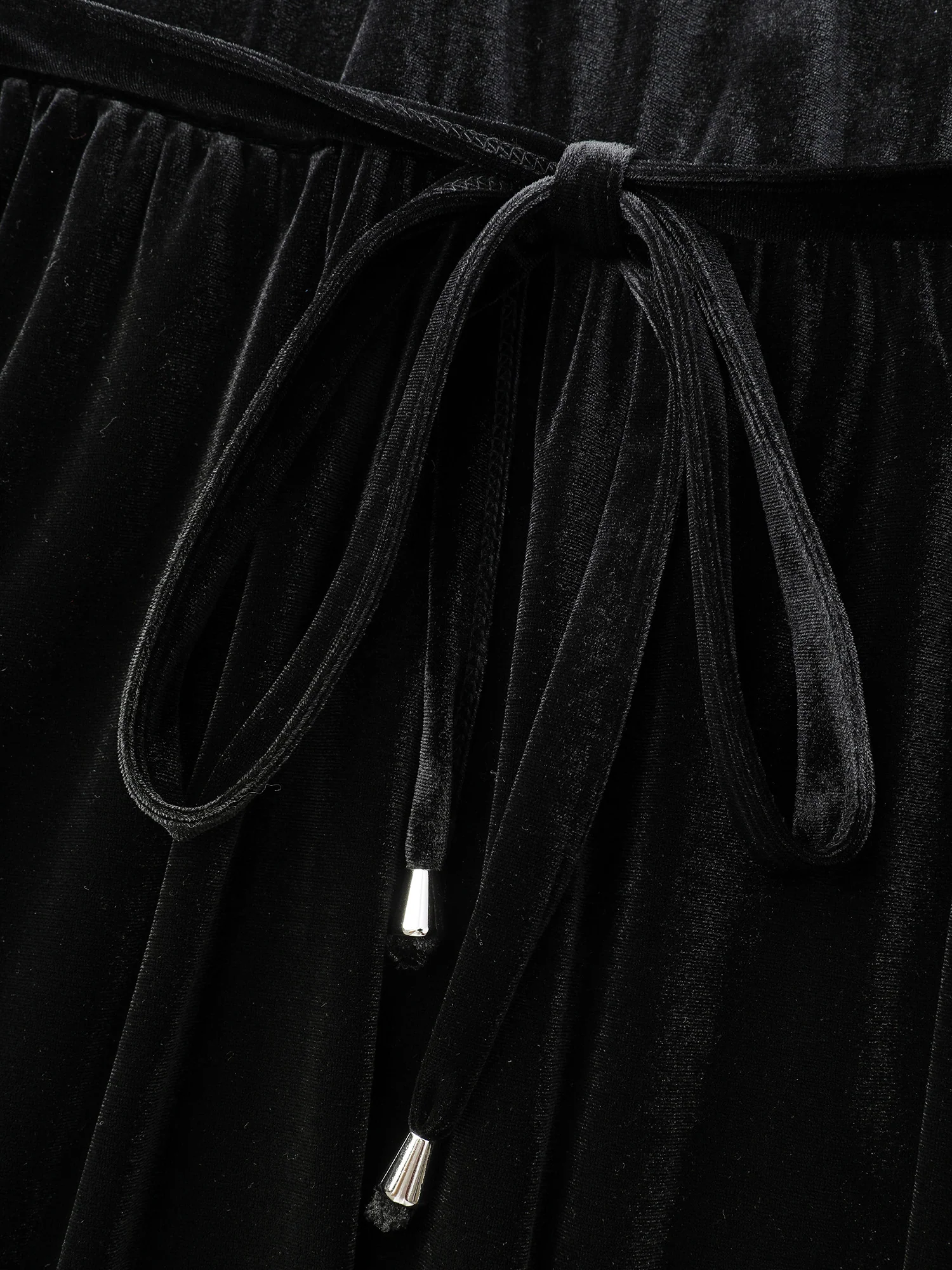 Velvet Sheer Neckline Belted Waist Maxi Dress - Image 7