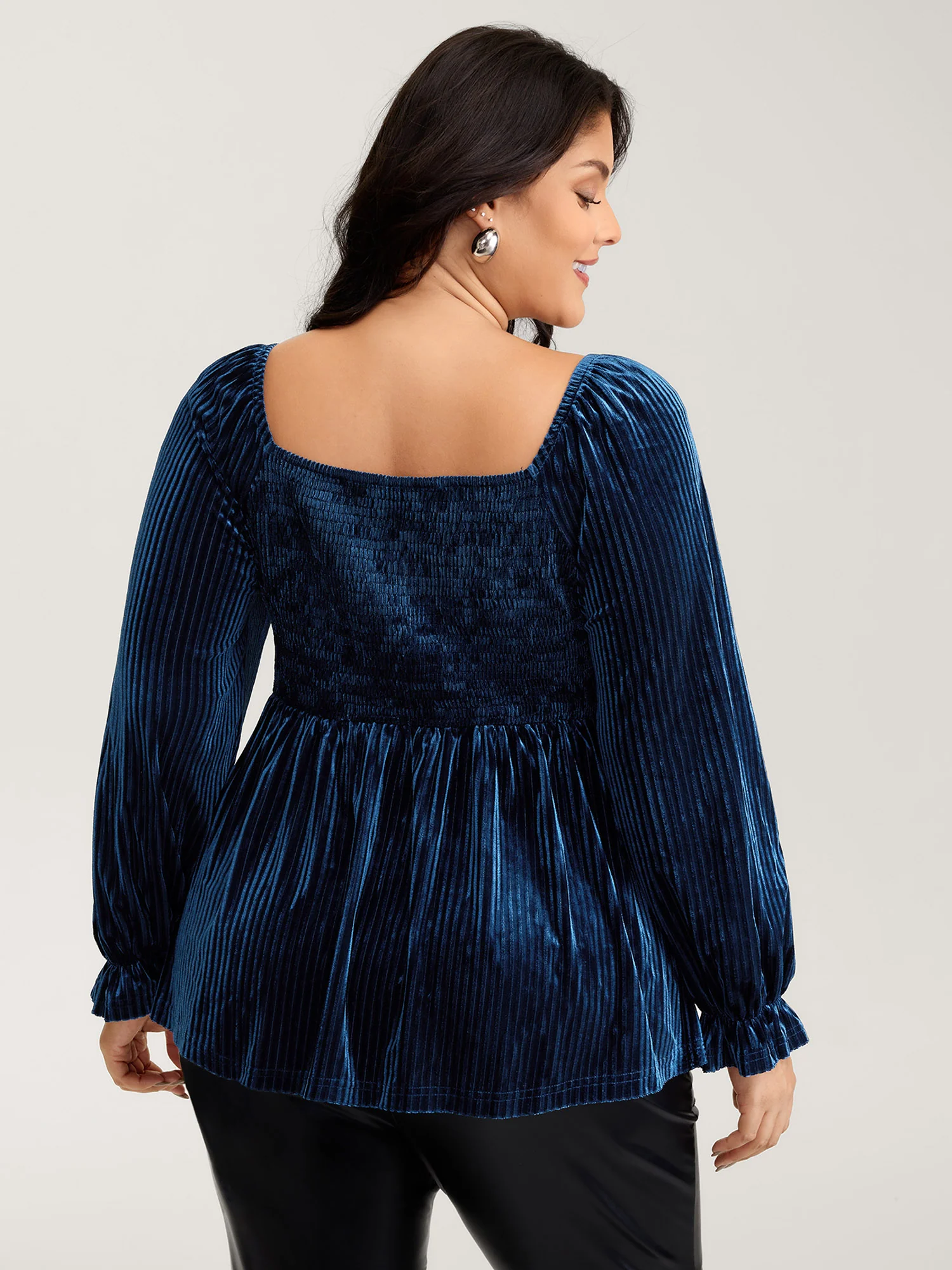 Velvet Shirred Bodice Stretchy Waist Blouse - Image 4