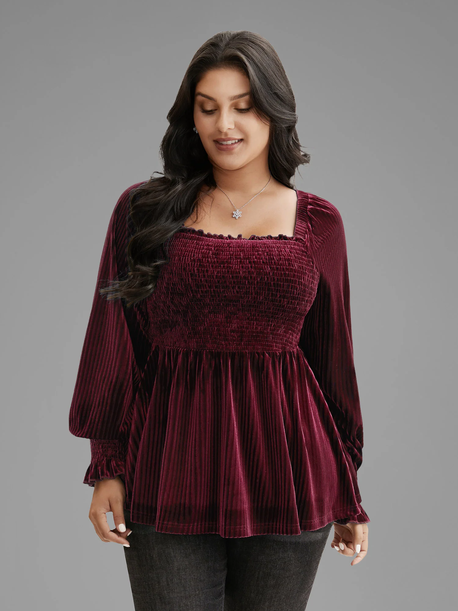 Velvet Smocked Bodice Jersey Top - Image 10