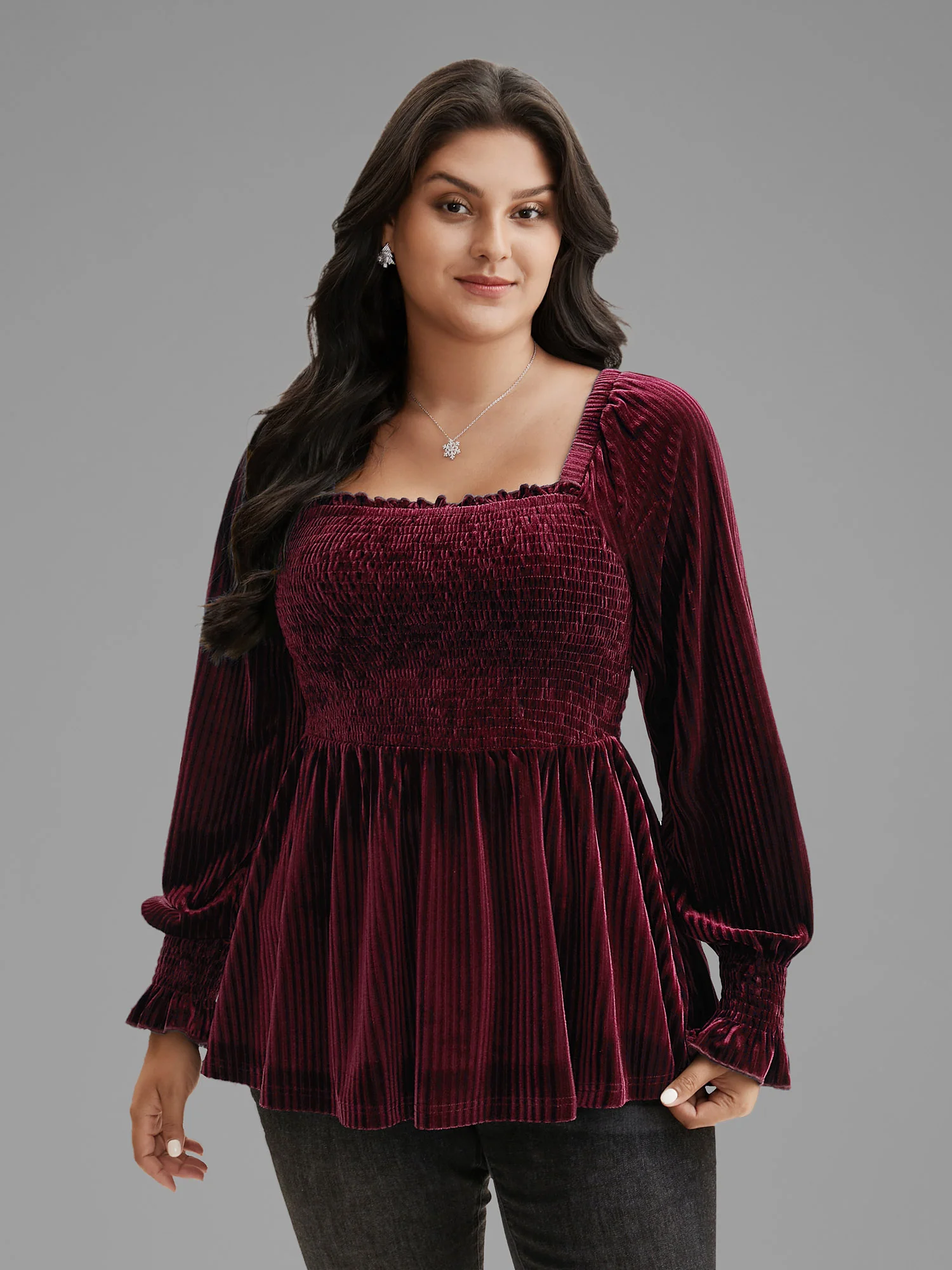 Velvet Smocked Bodice Jersey Top - Image 12