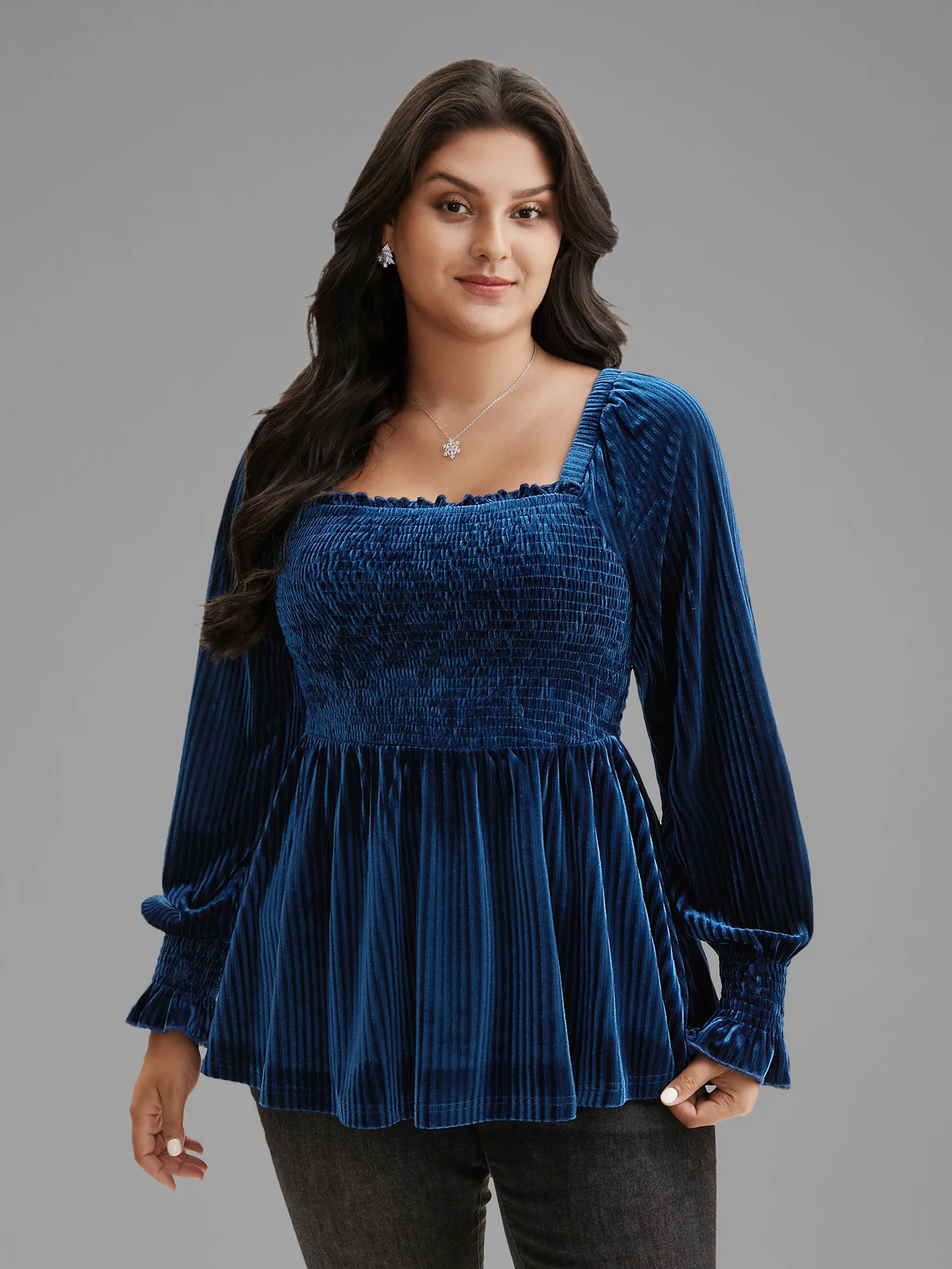Velvet Smocked Bodice Jersey Top - Image 2