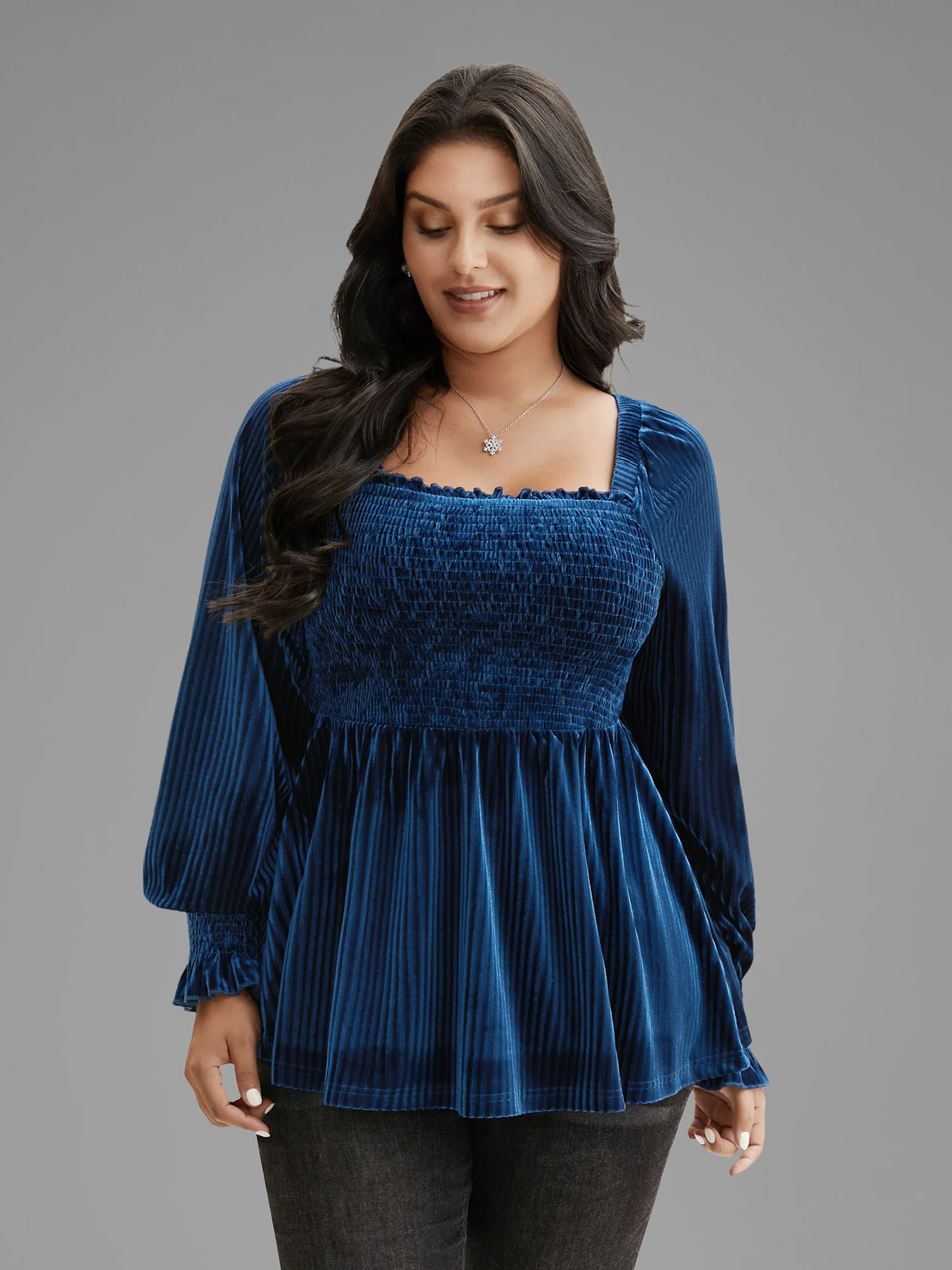 Velvet Smocked Bodice Jersey Top - Image 4