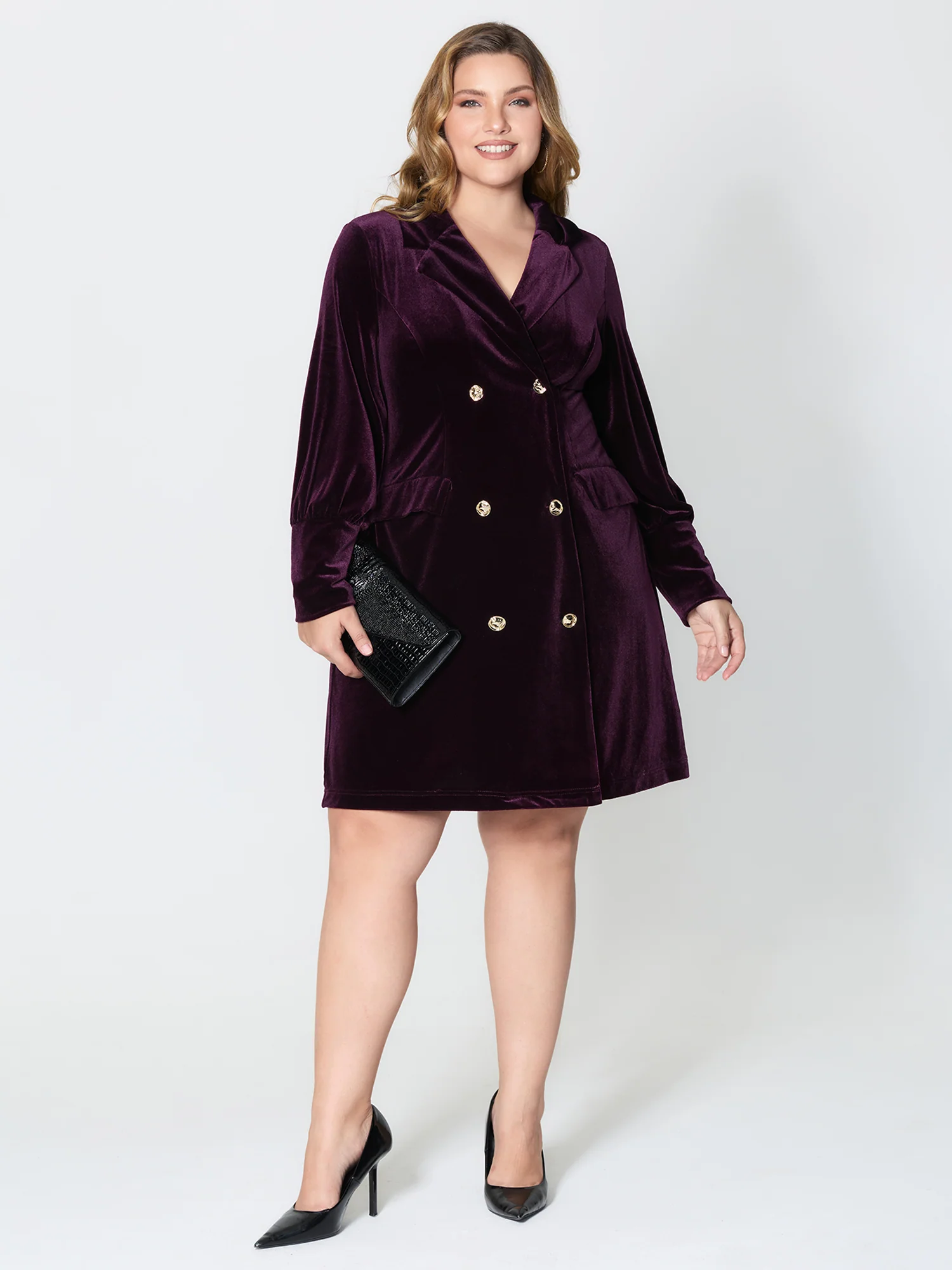 Velvet Stretchy Button Blazer Midi Dress - Image 3