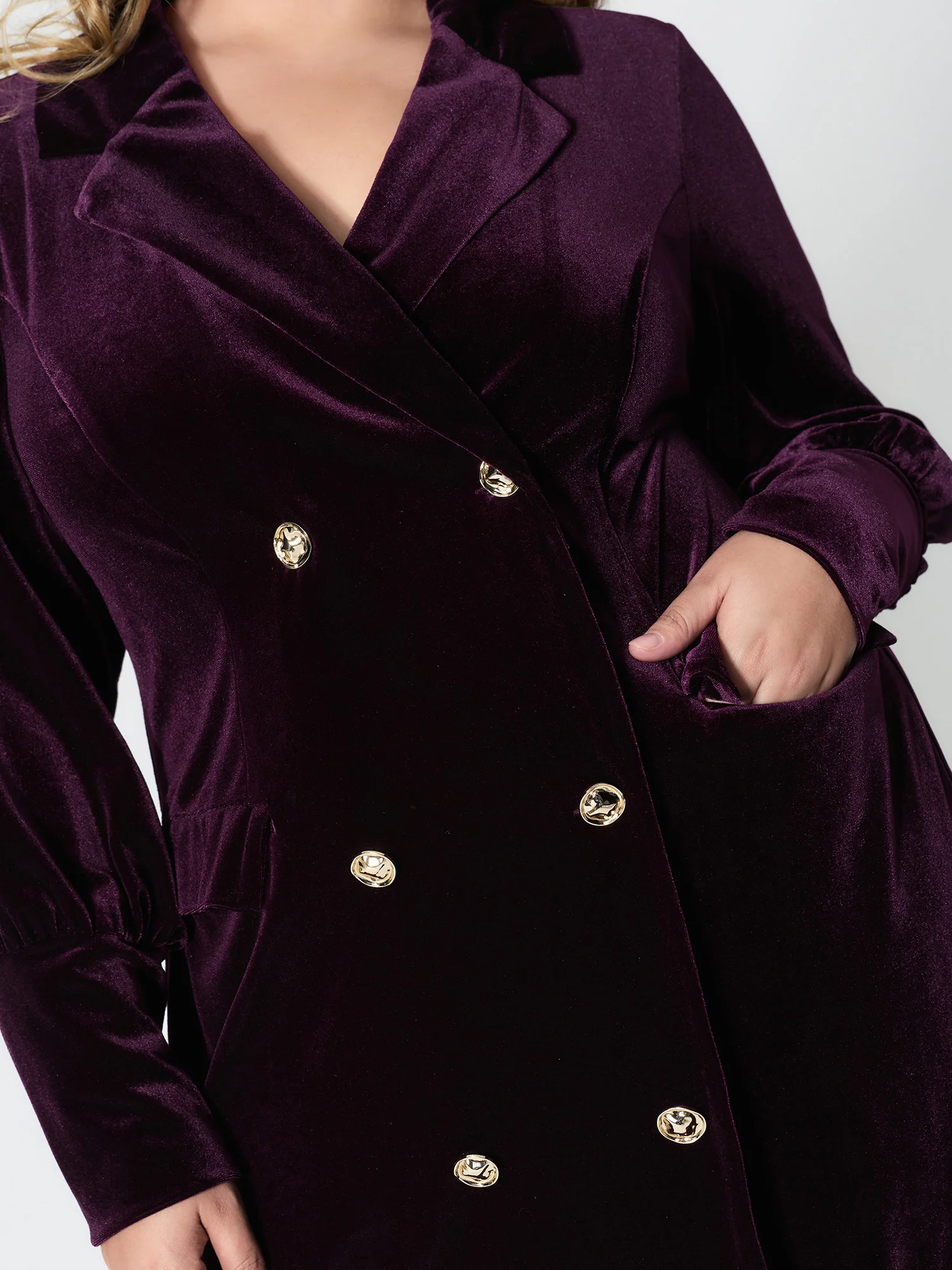 Velvet Stretchy Button Blazer Midi Dress - Image 4