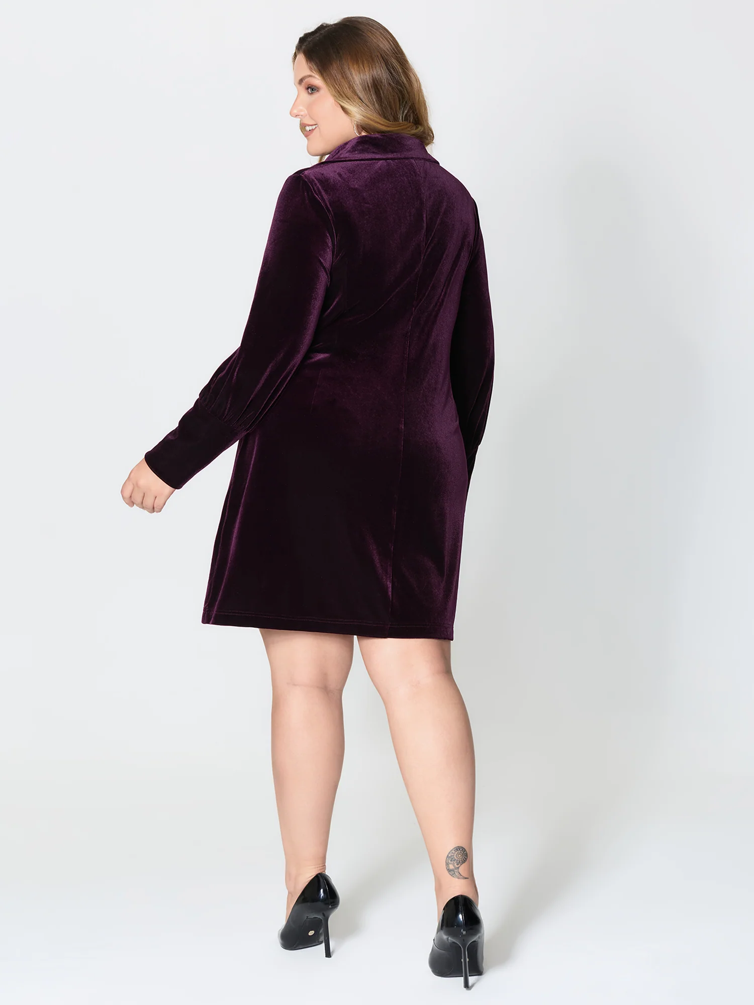 Velvet Stretchy Button Blazer Midi Dress - Image 6