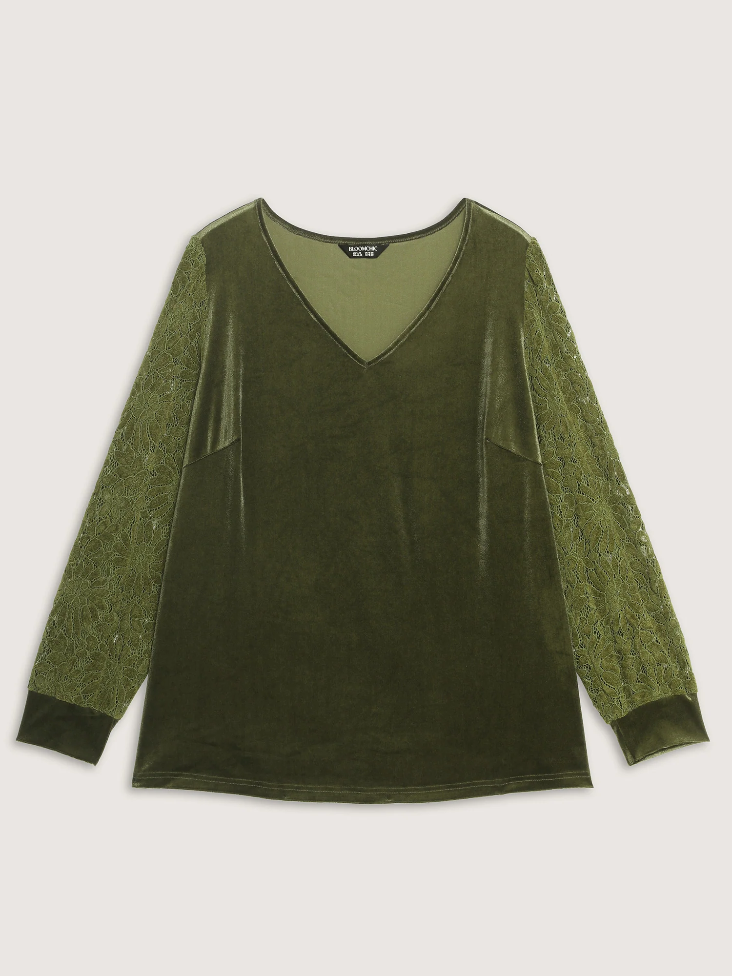 Velvet Stretchy Spliced V-Neck Blouse - Image 7