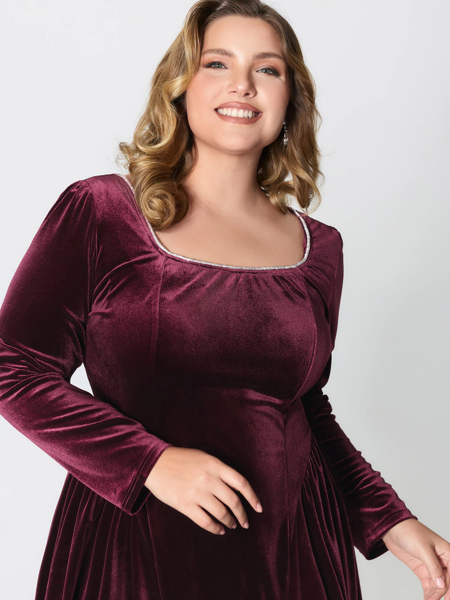 Velvet Structured Pleated Bodice Midi Dress - Image 3