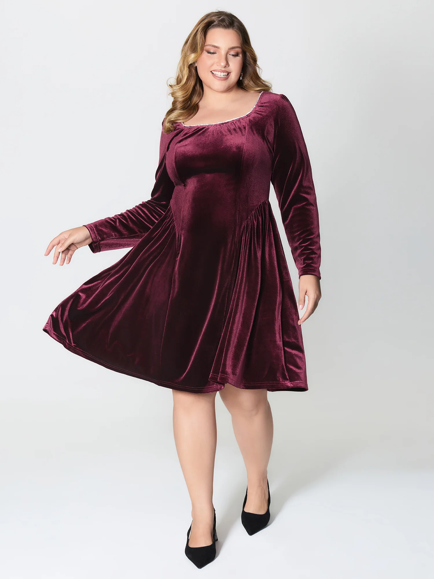 Velvet Structured Pleated Bodice Midi Dress - Image 4