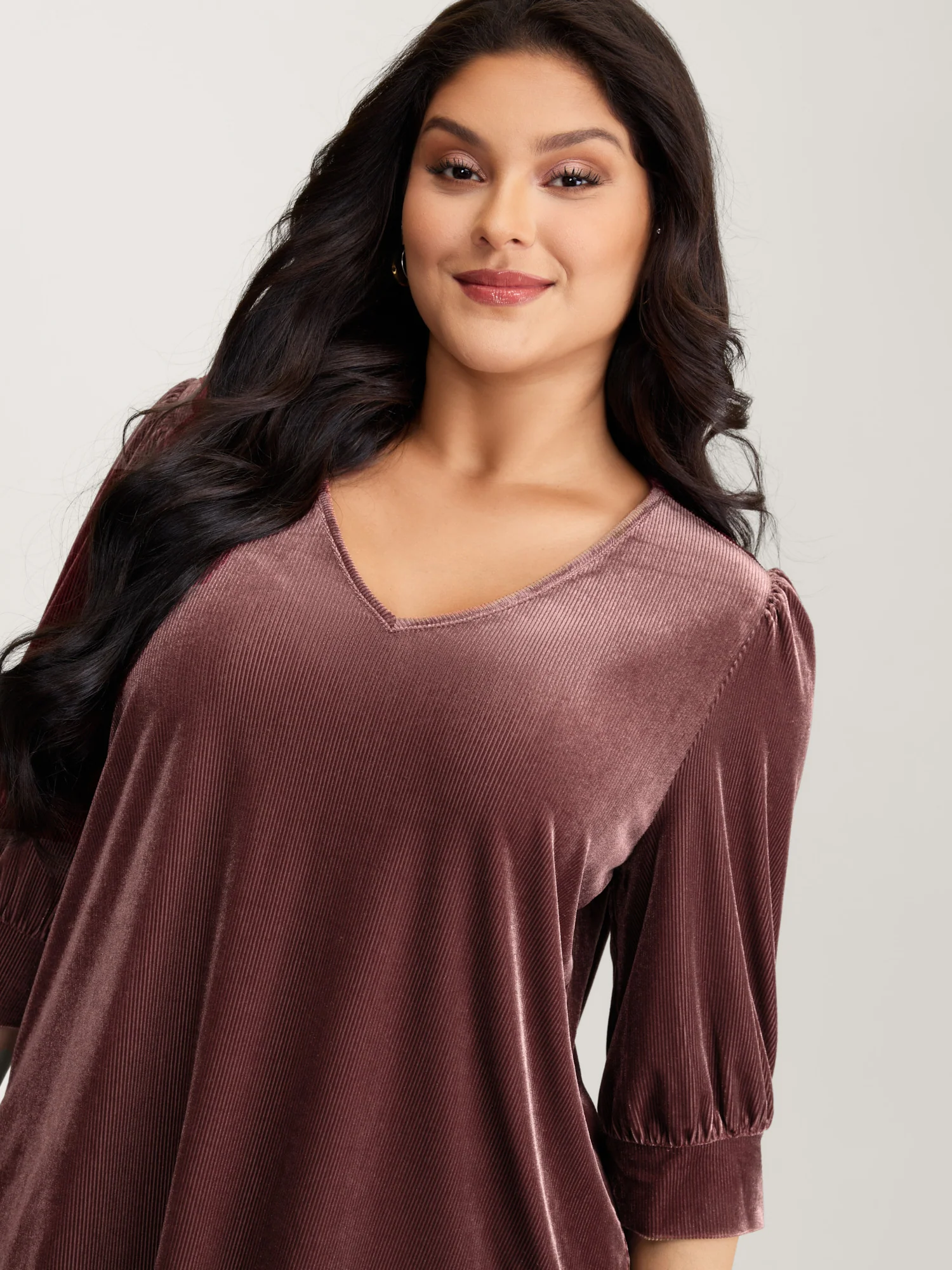 Velvet Textured Drape V-Neck Top - Image 2