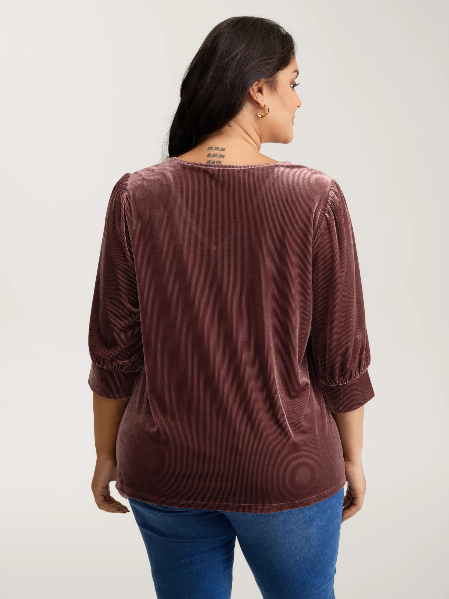 Velvet Textured Drape V-Neck Top - Image 4