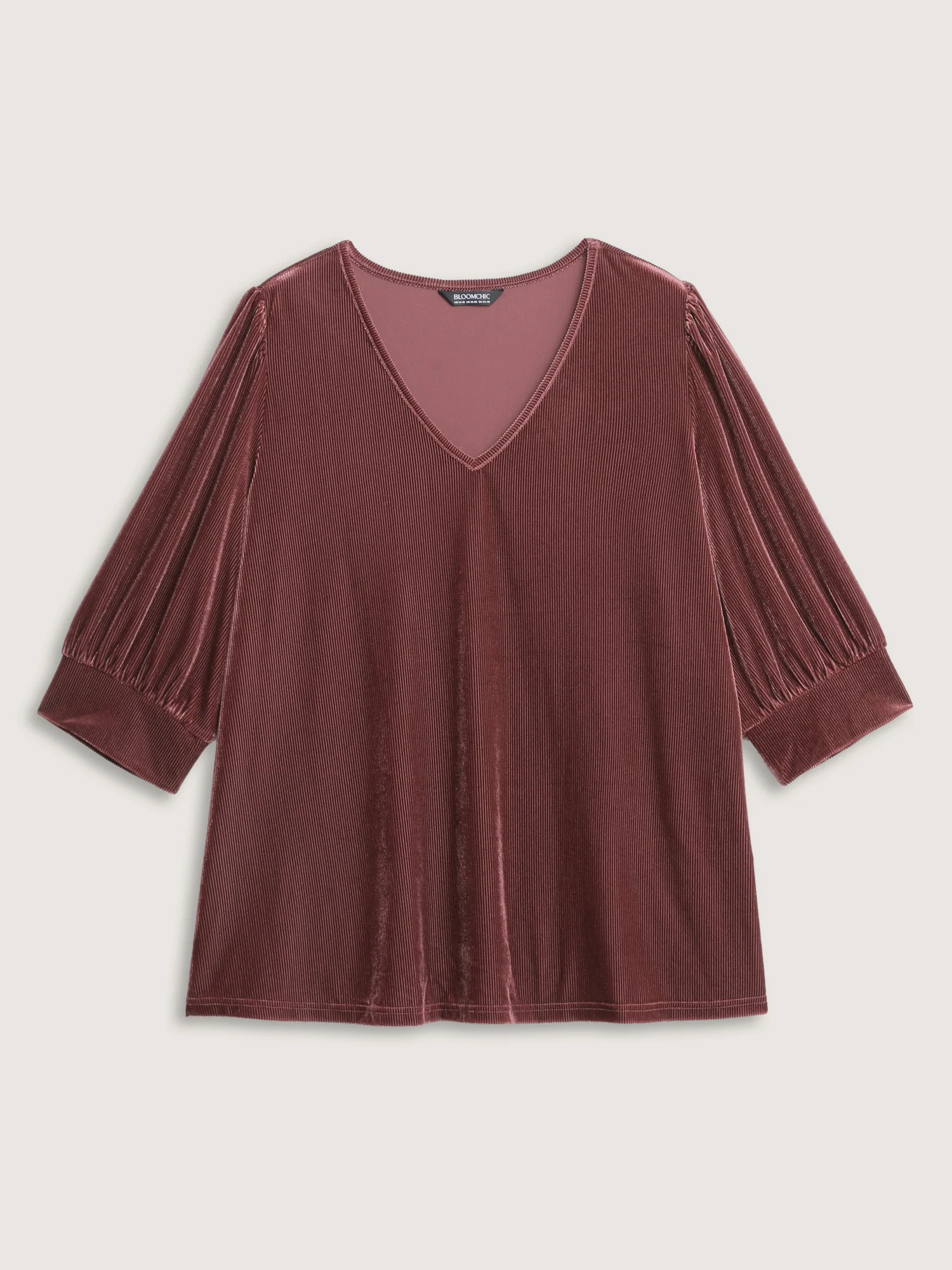 Velvet Textured Drape V-Neck Top - Image 6