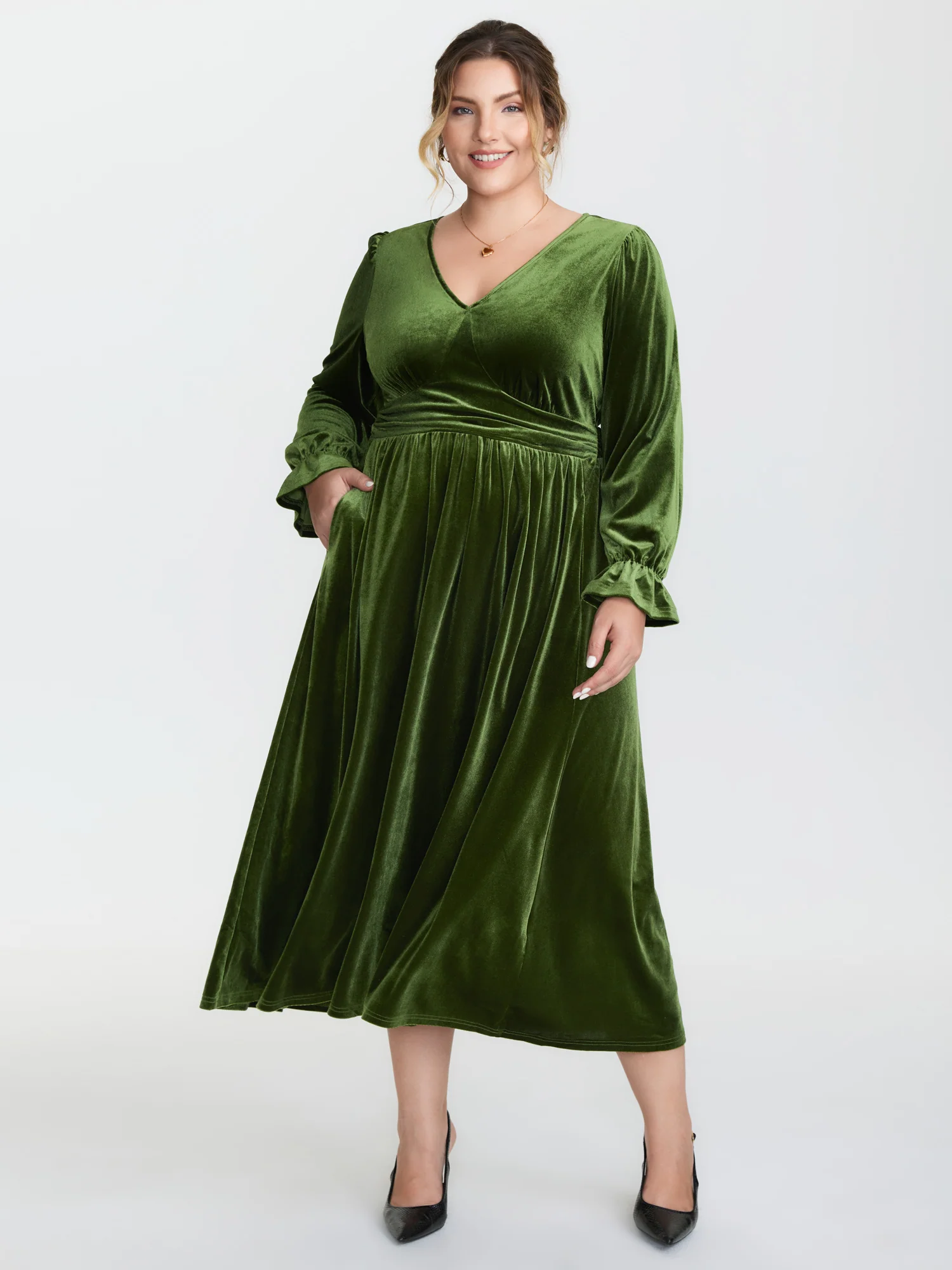 Velvet Triangular Shirred Waist Maxi Dress - Image 2